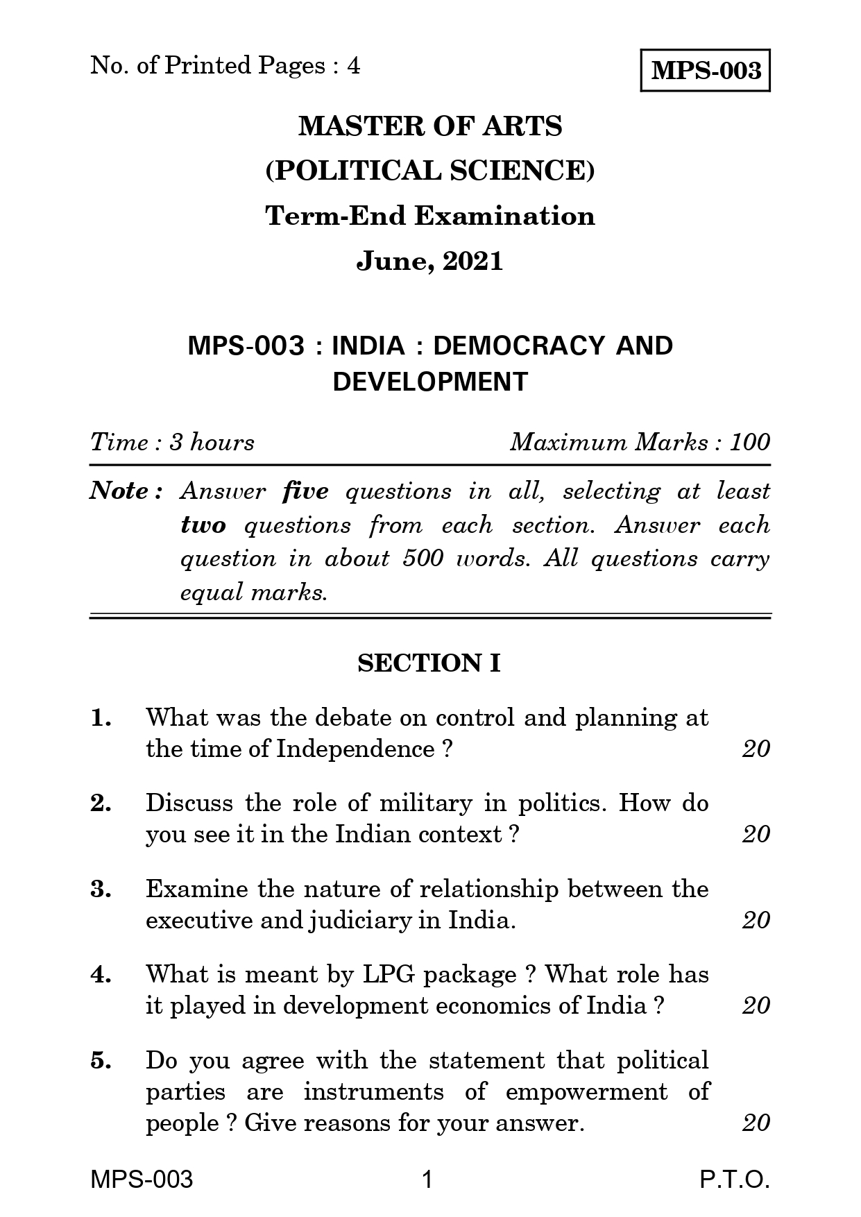 IGNOU MPS 003 Solved Previous Year Question Paper – JUNE 2021 (English Medium) – Download PDF
