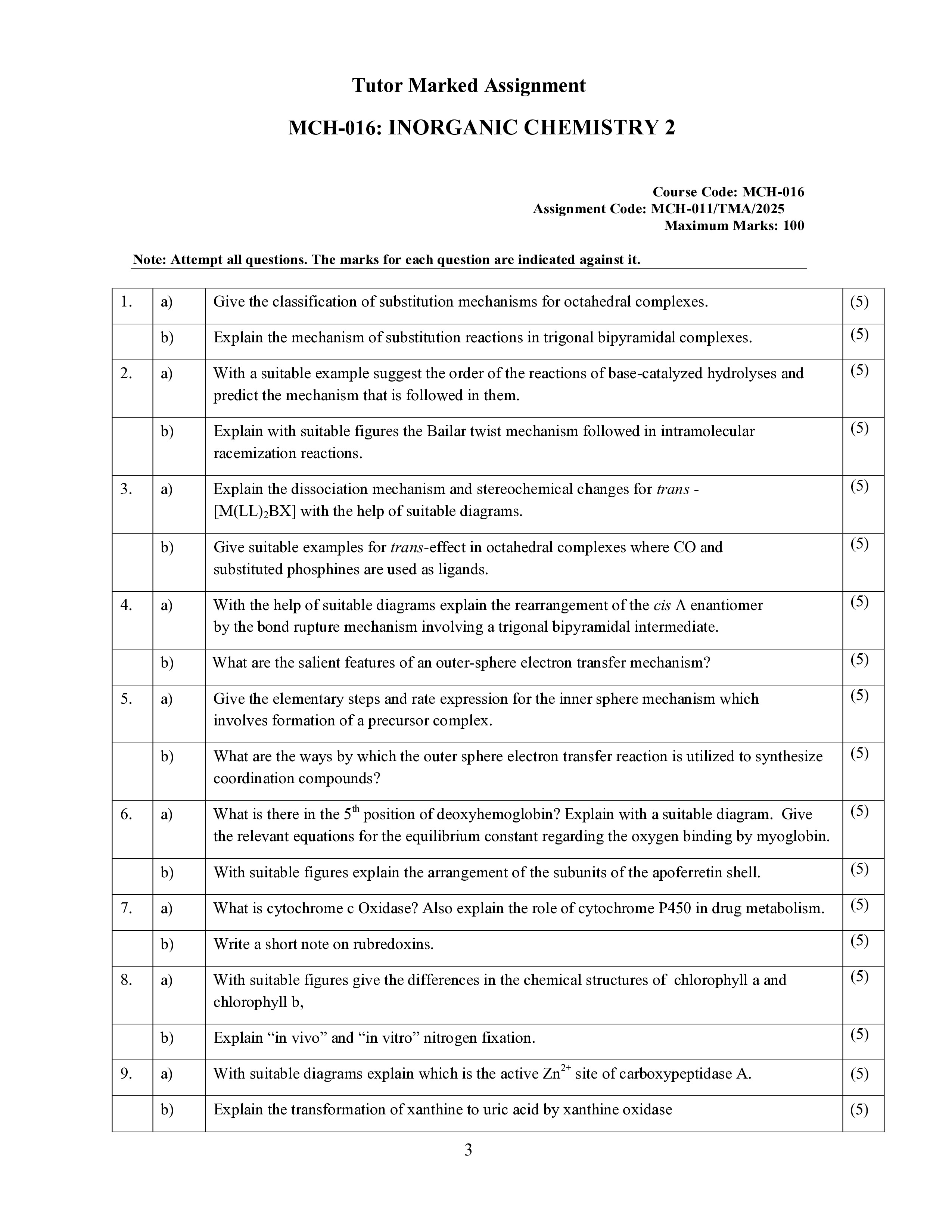 IGNOU MCH 016 Solved Assignment 2026-26: Inorganic Chemistry-2 (English Medium) | IGNOU Students Portal