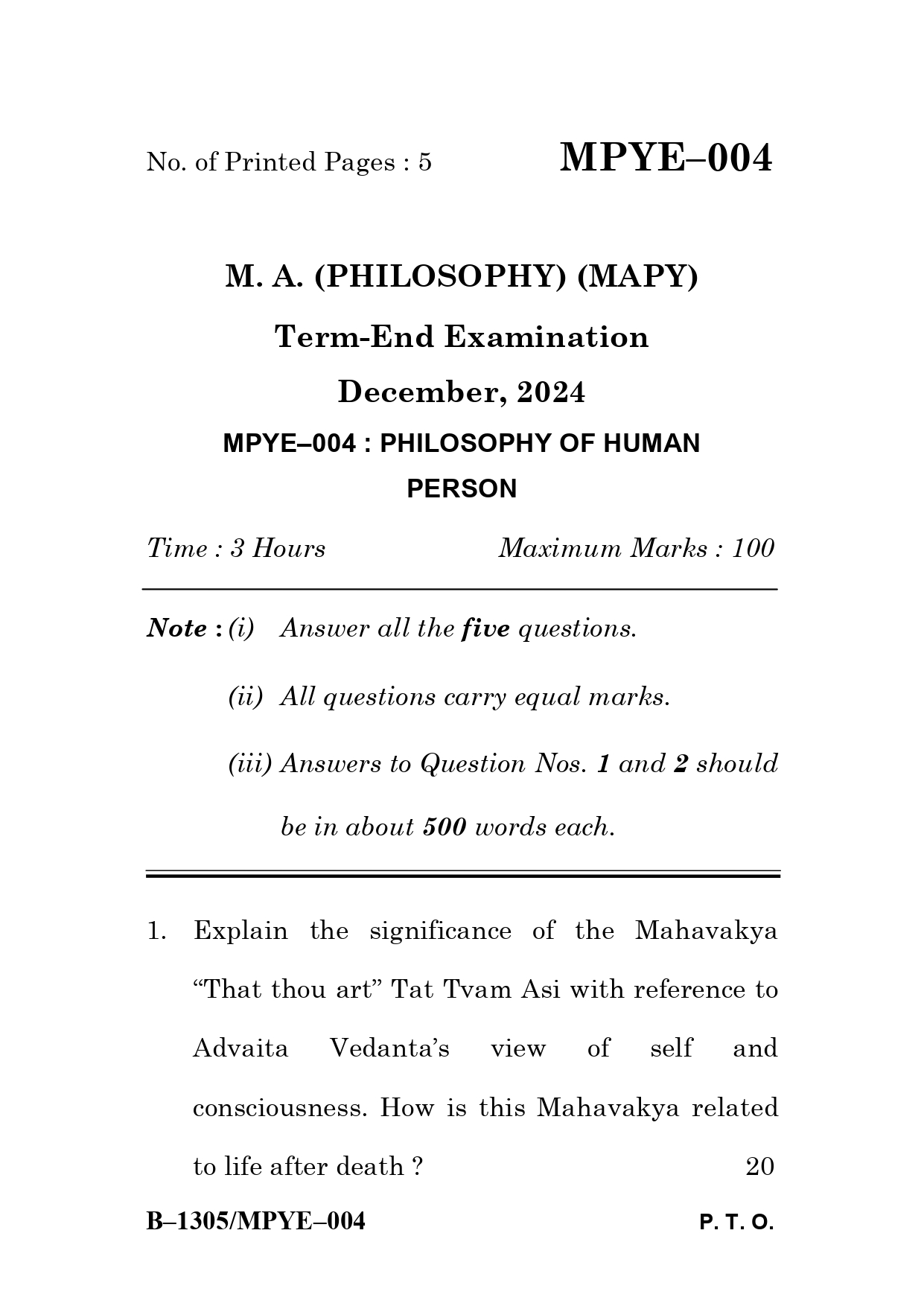 IGNOU MPYE 004 Solved Previous Year Question Paper –DECEMBER 2024 (ENGLISH Medium) – Download PDF