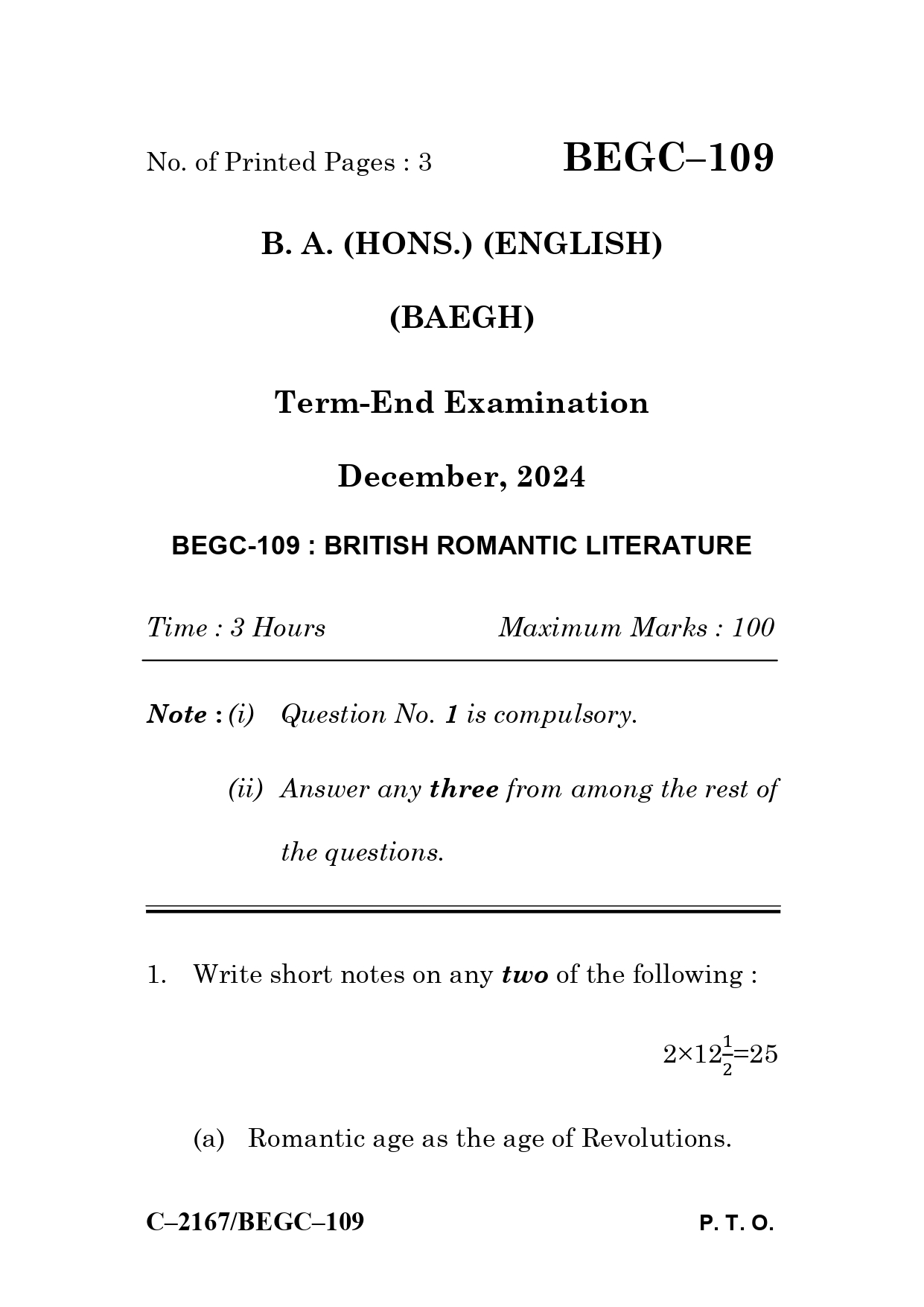 IGNOU BEGC 109 Solved Previous Year Question Paper – December 2024 (ENGLISH Medium) – Download PDF