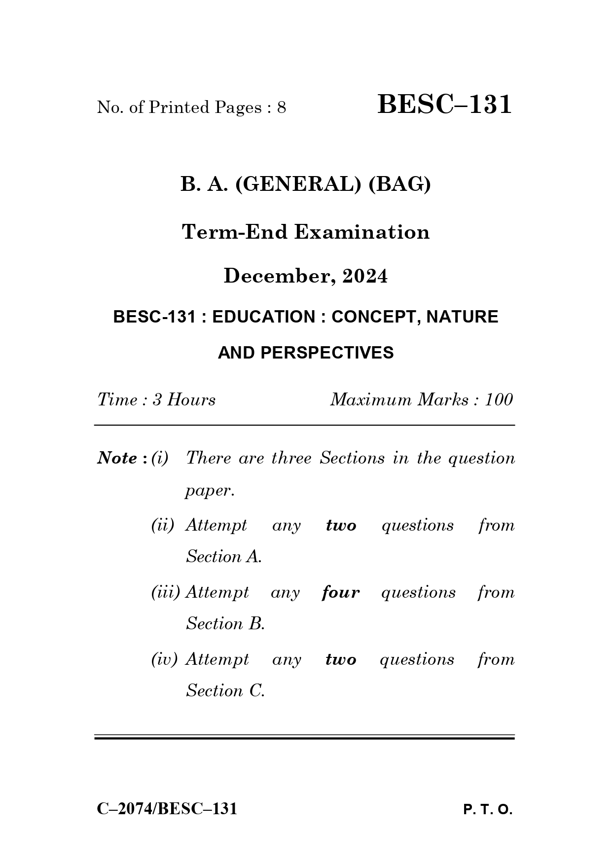IGNOU BESC 131  Solved Previous Year Question Paper – December 2024 (English Medium) – Download PDF