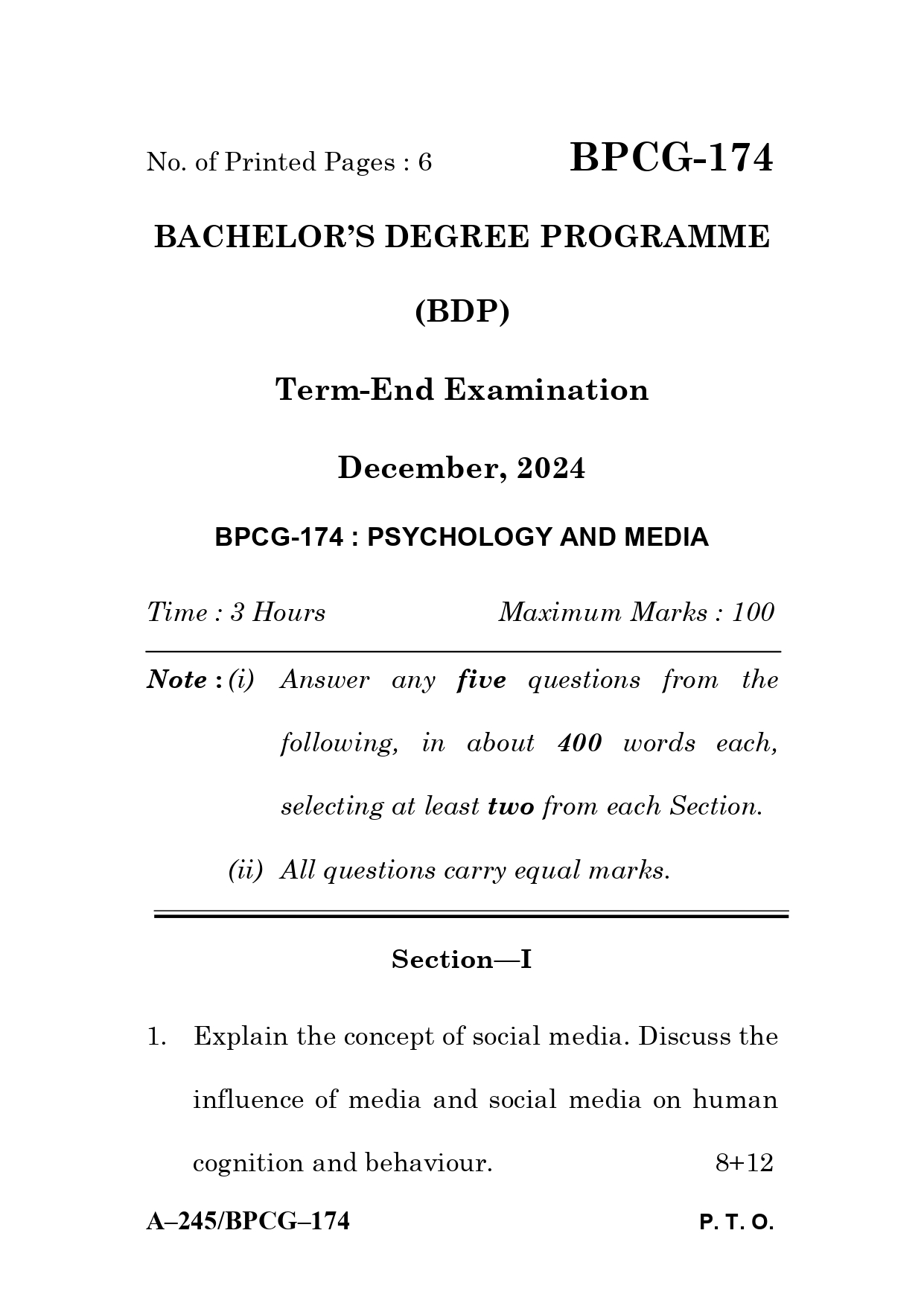 PRODUCT NAME	IGNOU BPCG 174 Solved Previous Year Question Paper – December 2024 (English Medium) – Download PDF