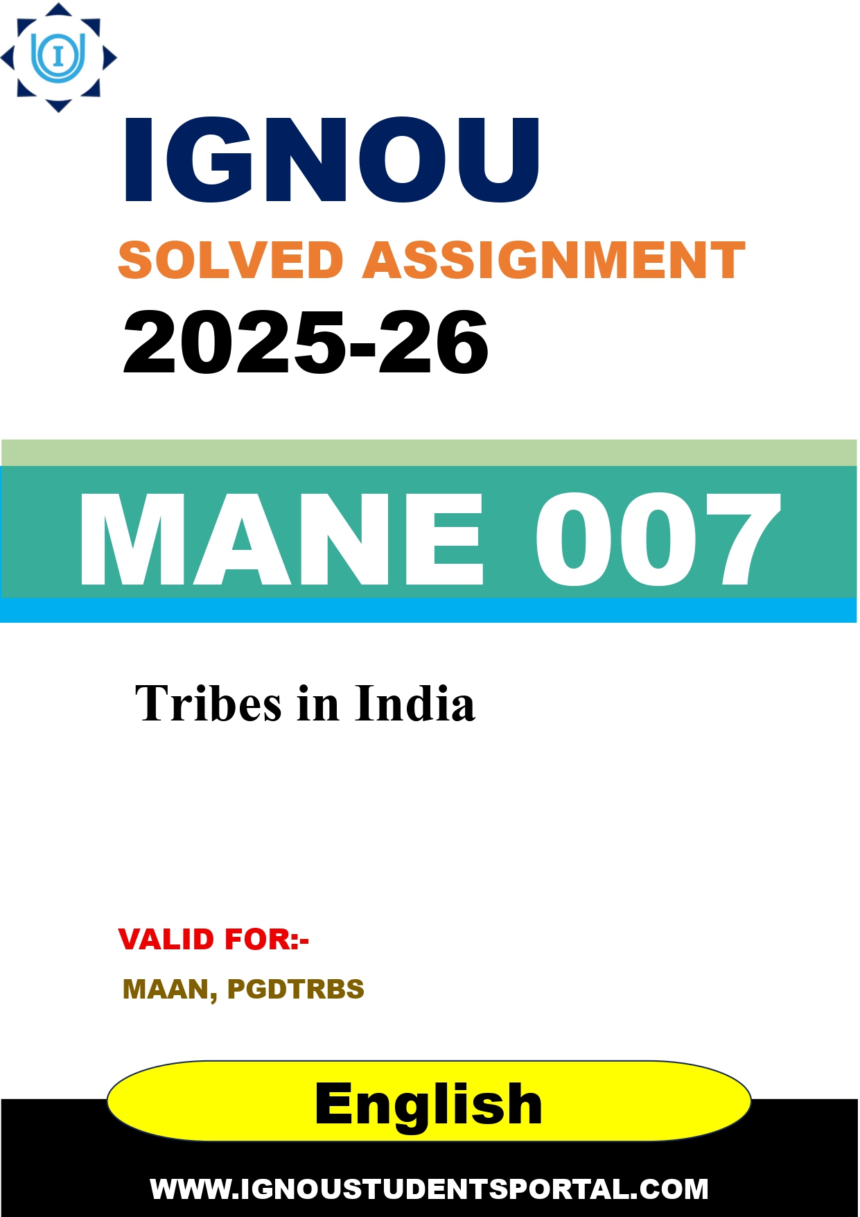 IGNOU MANE 007 Solved Assignment 2025-2026: Tribes in India (English Medium) | IGNOU Students Portal