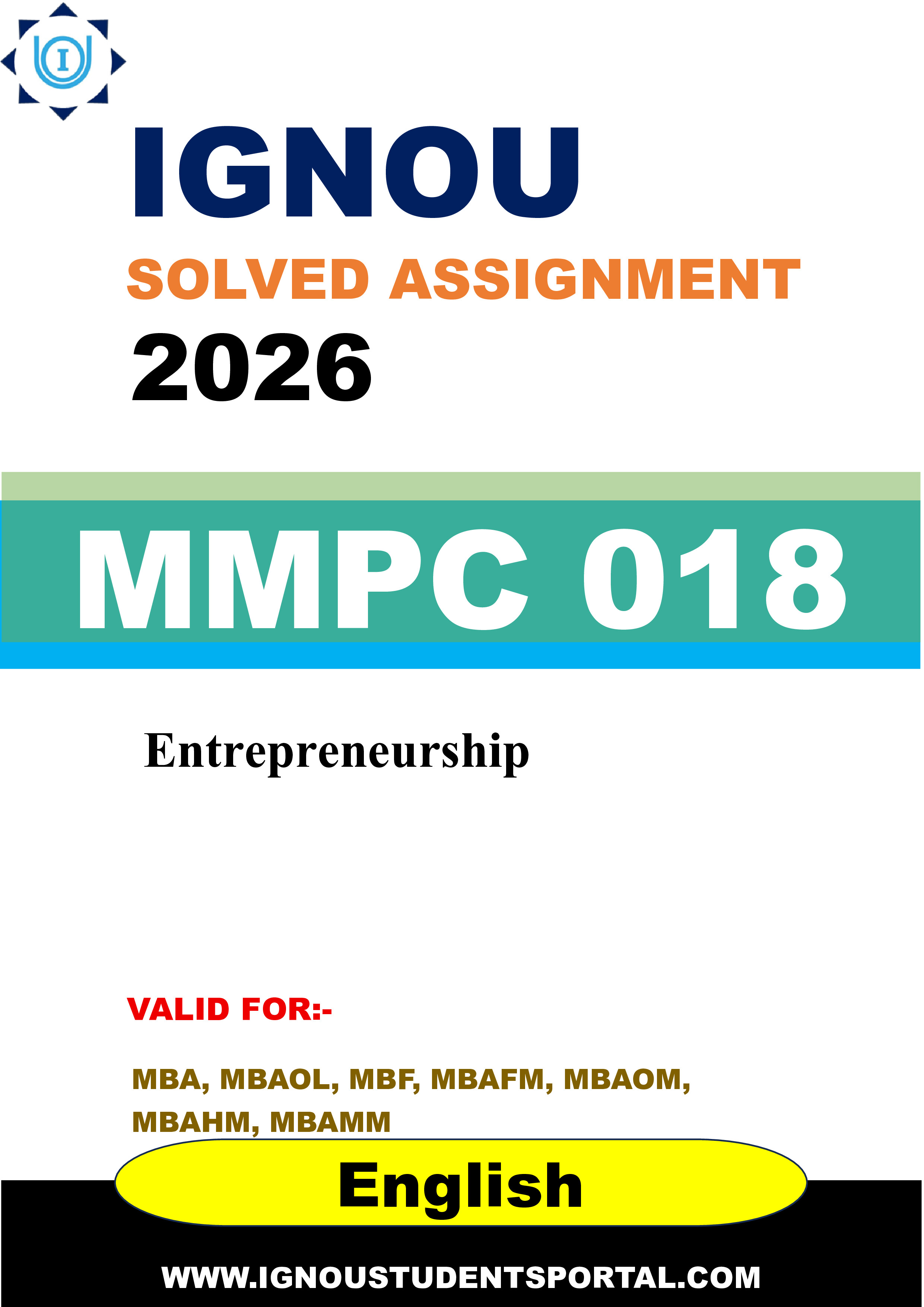 IGNOU MMPC 018 Solved Assignment 2026-26: Entrepreneurship (English Medium) | IGNOU Students Portal
