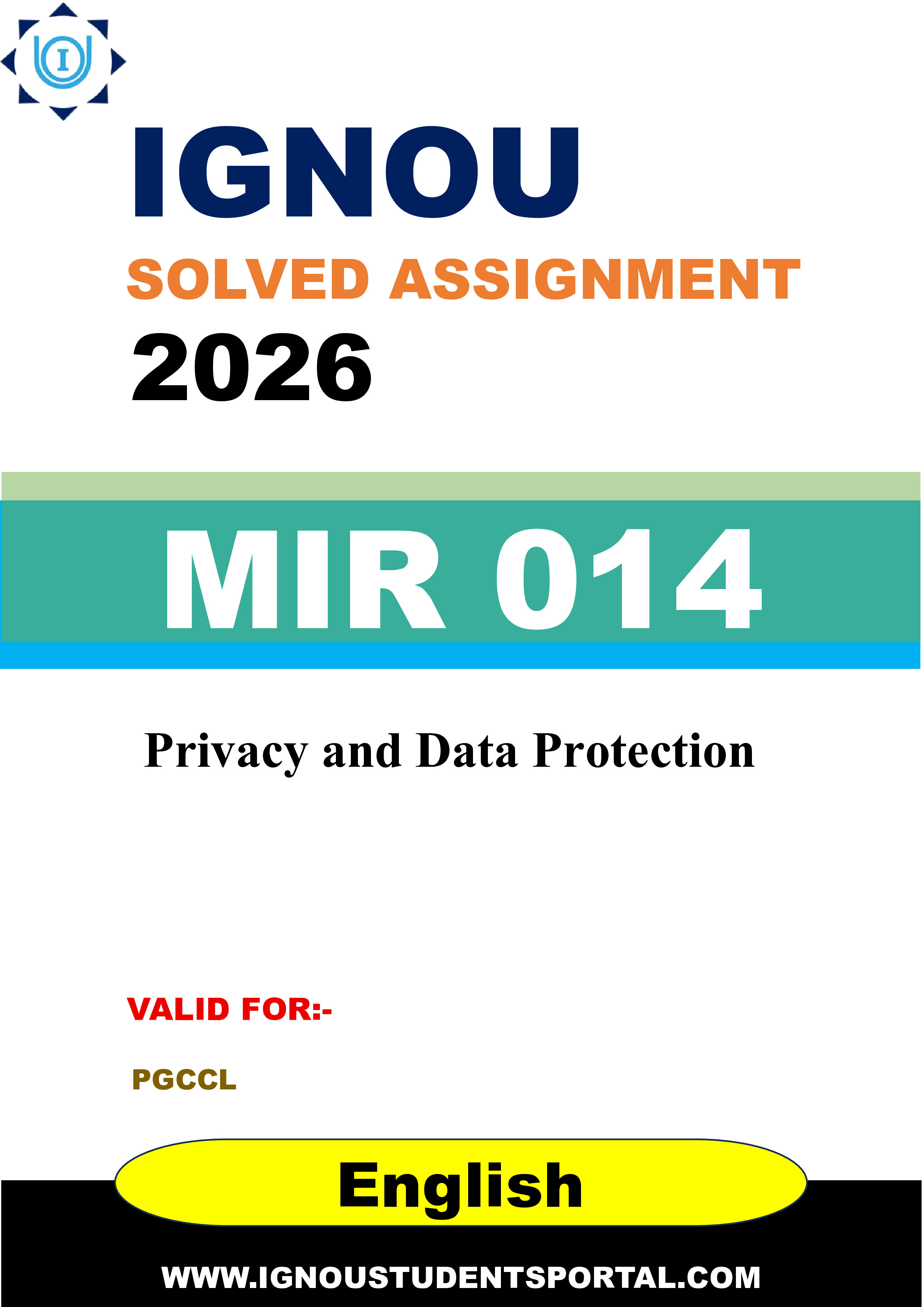 IGNOU MIR 014 Solved Assignment 2026-26: Privacy and Data Protection (English Medium) | IGNOU Students Portal