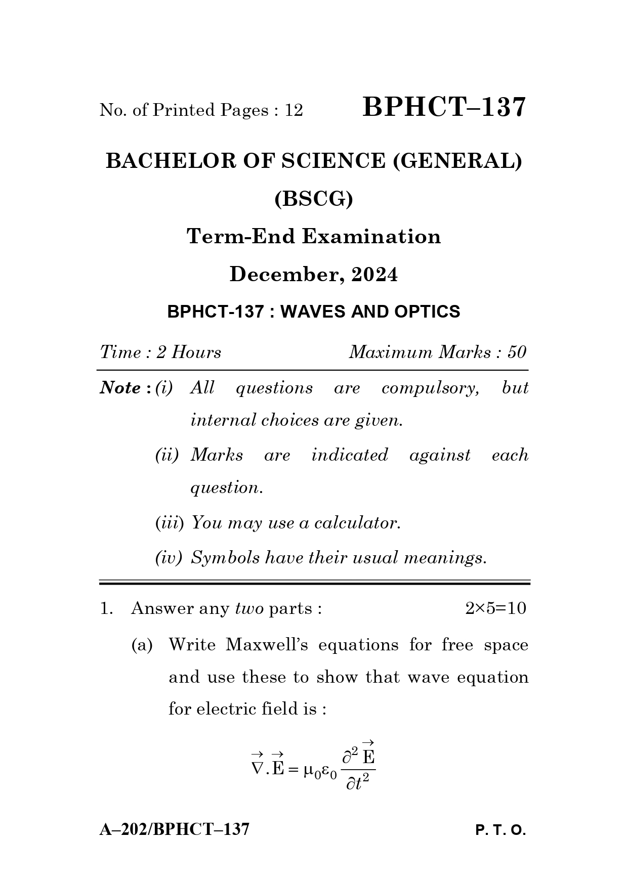 IGNOU BPHCT 137 Solved Previous Year Question Paper – December 2024 (English Medium) – Download PDF