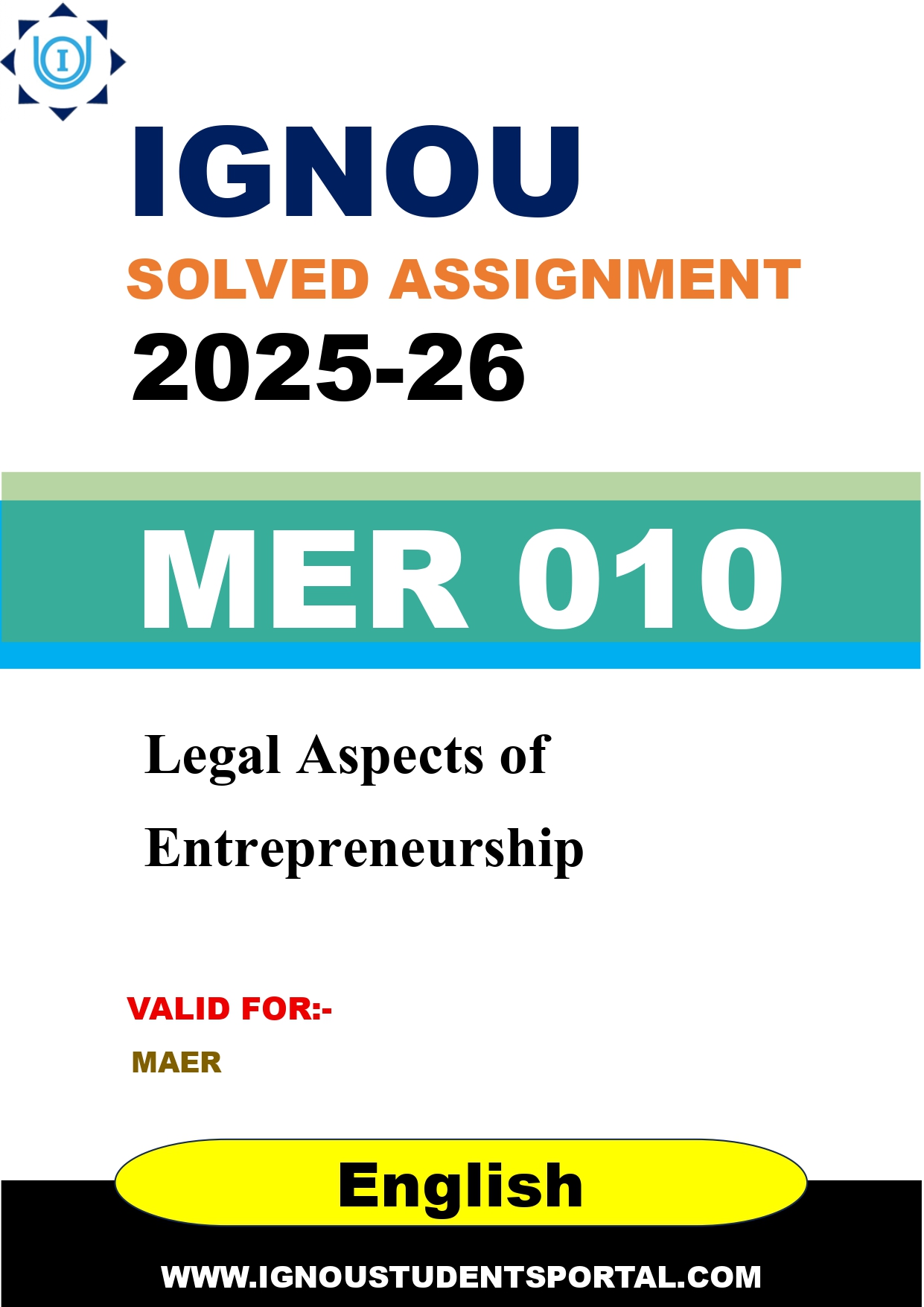 IGNOU MER 010 Solved Assignment 2025-2026: Legal Aspects of Entrepreneurship (English Medium) | IGNOU Students Portal