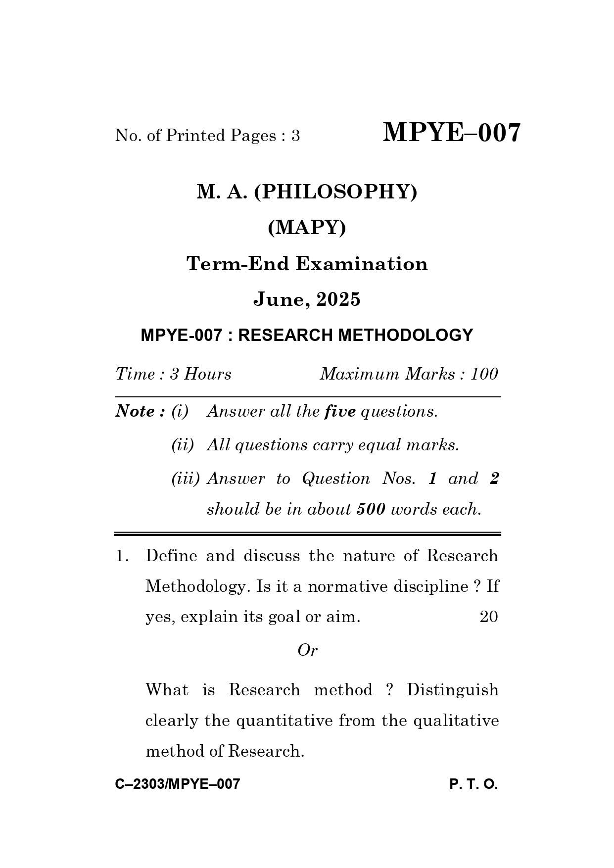 IGNOU MPYE 007 Solved Previous Year Question Paper –JUNE 2025 (ENGLISH Medium) – Download PDF