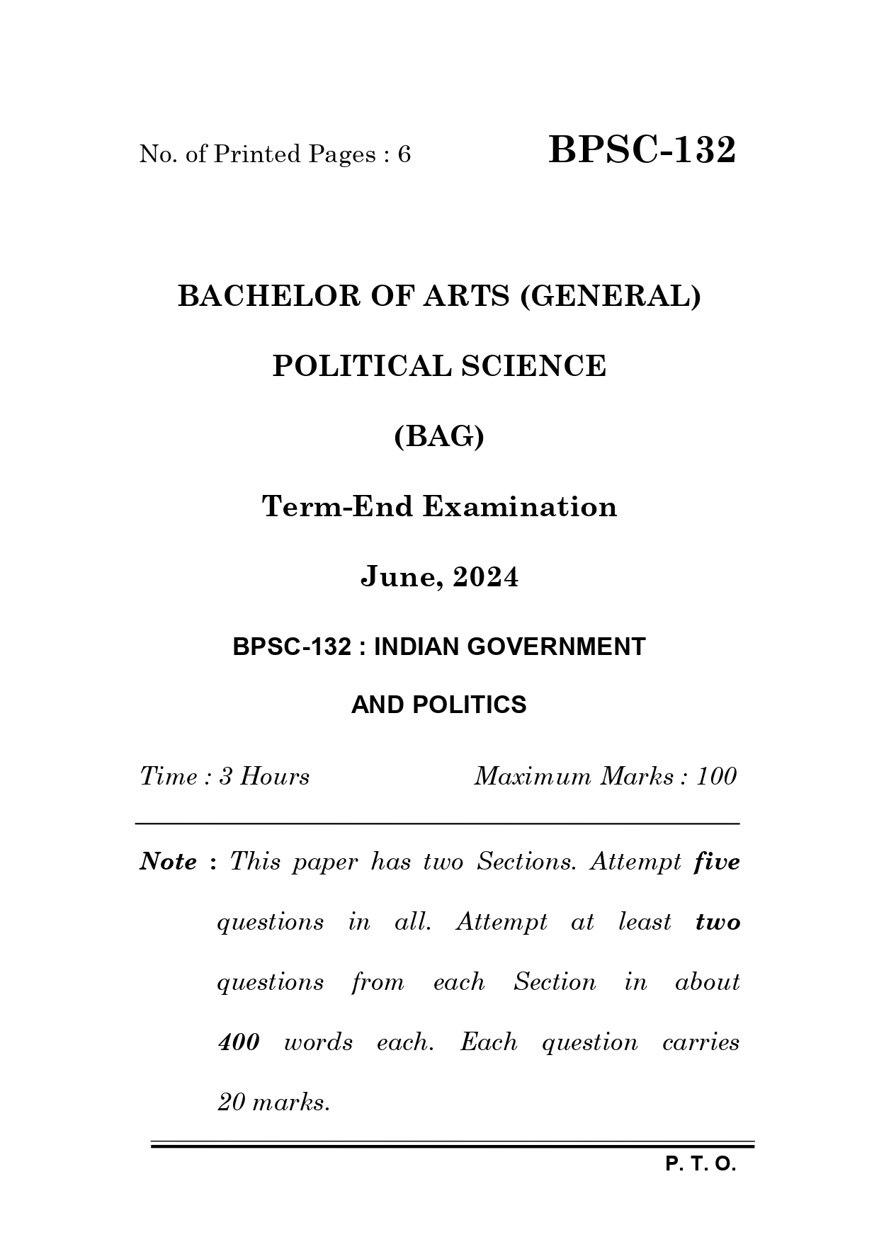 IGNOU BPSC 132 Solved Previous Year Question Paper – June 2024 (English Medium) – Download PDF