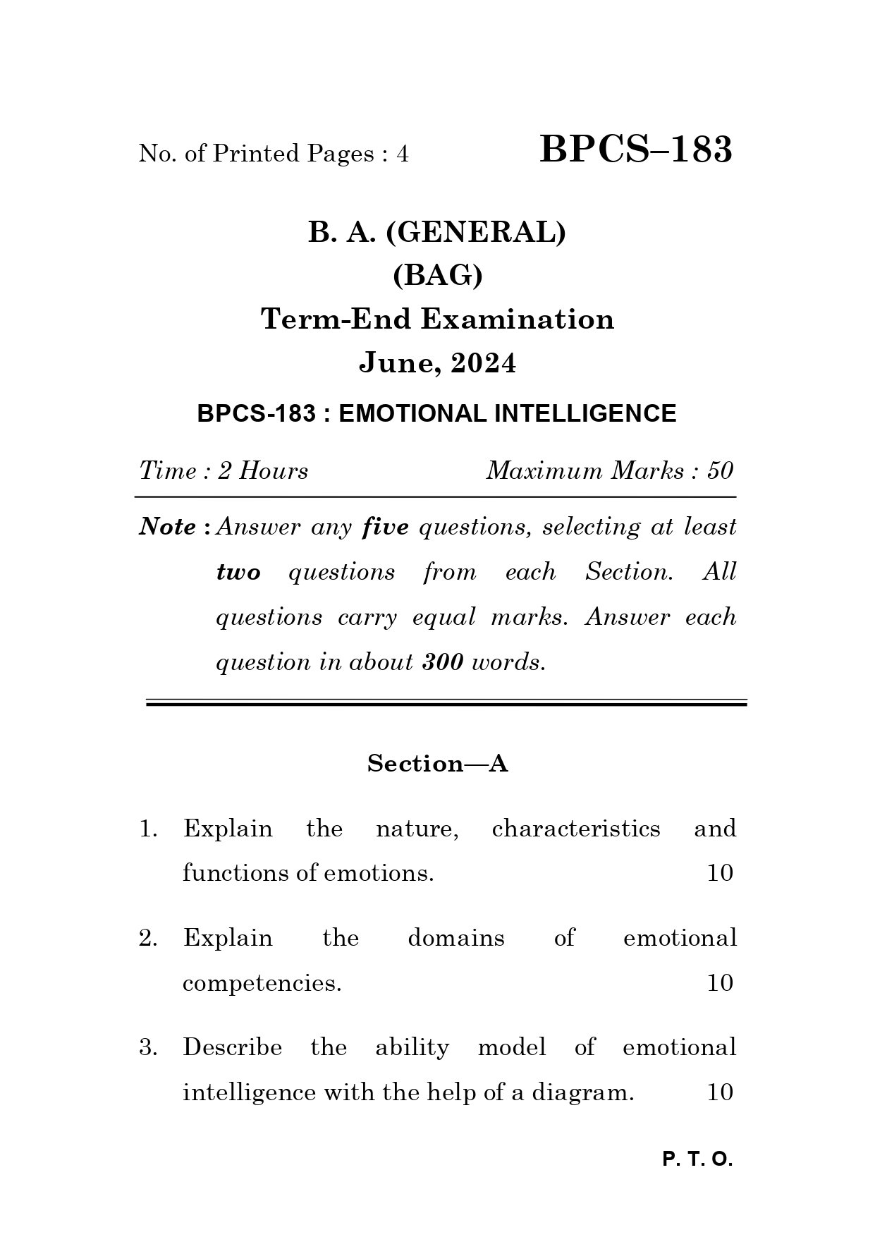 IGNOU BPCS 183 Solved Previous Year Question Paper – June 2024 (English Medium) – Download PDF
