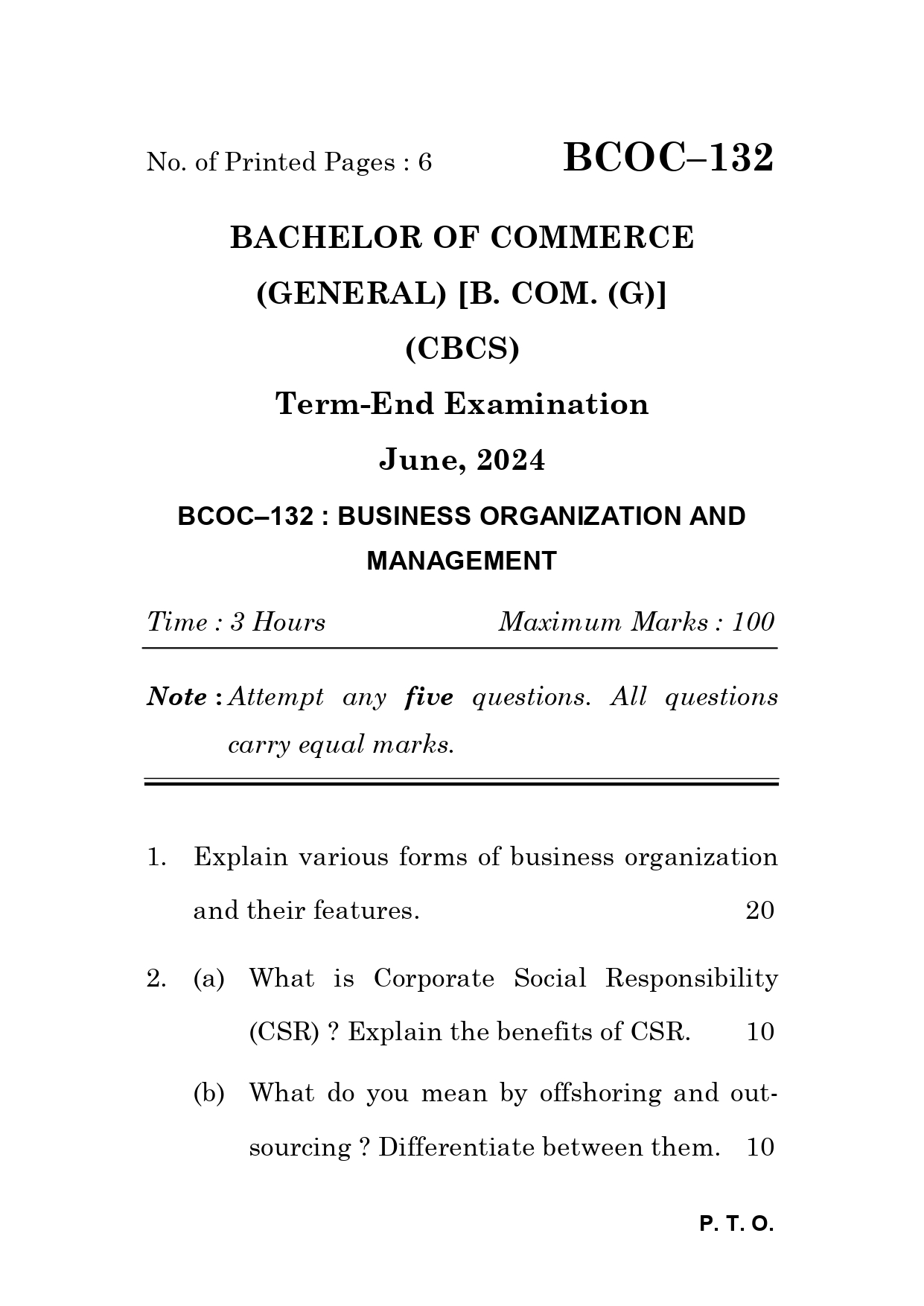 IGNOU BCOC 132 Solved Previous Year Question Paper – June 2024 (English Medium) – Download PDF