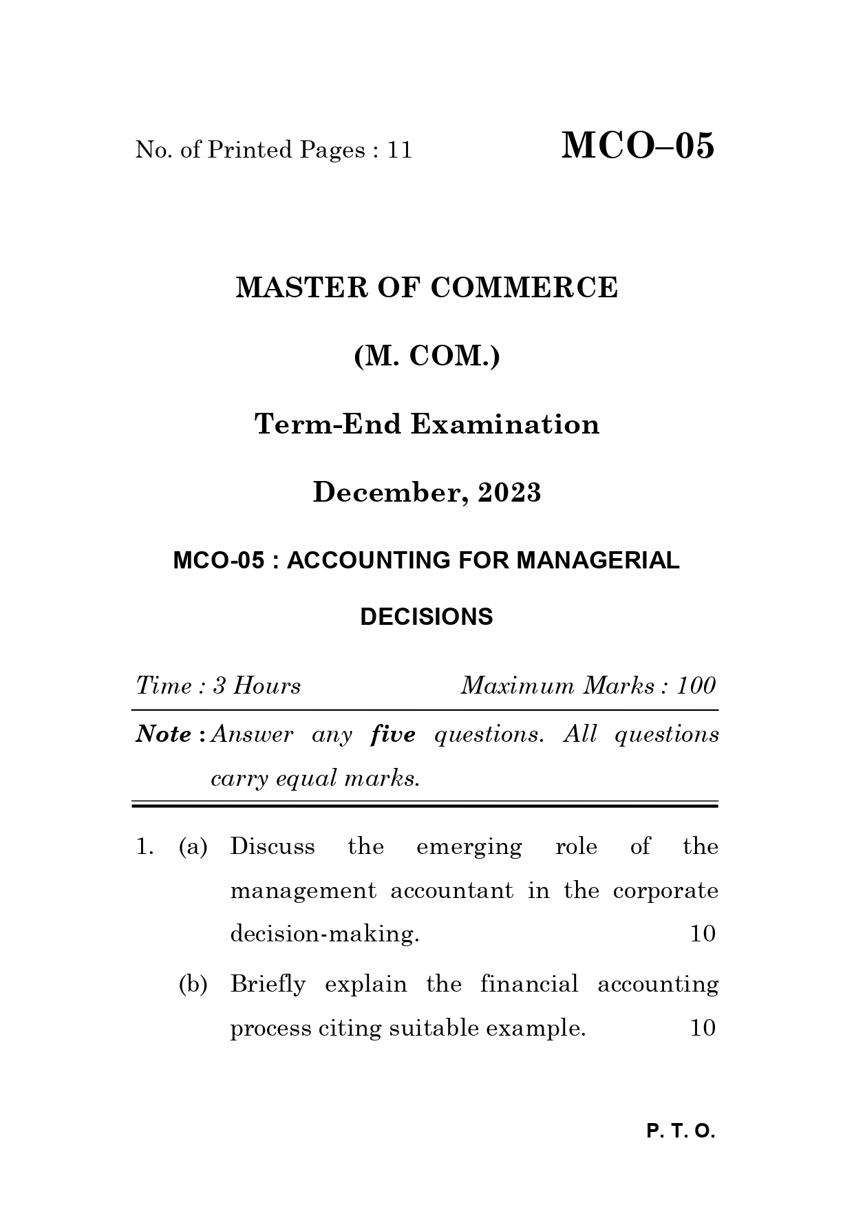 IGNOU MCO 05 Solved Previous Year Question Paper – December 2023 (English Medium) – Download PDF