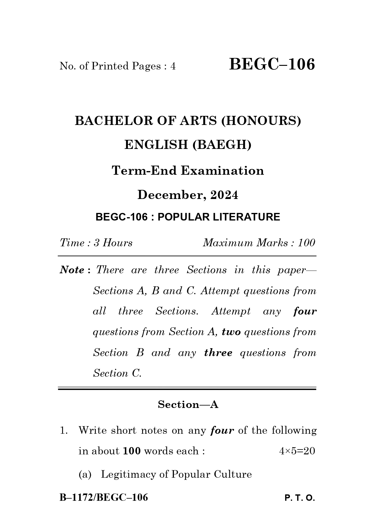 IGNOU BEGC 106 Solved Previous Year Question Paper – December 2024 (ENGLISH Medium) – Download PDF