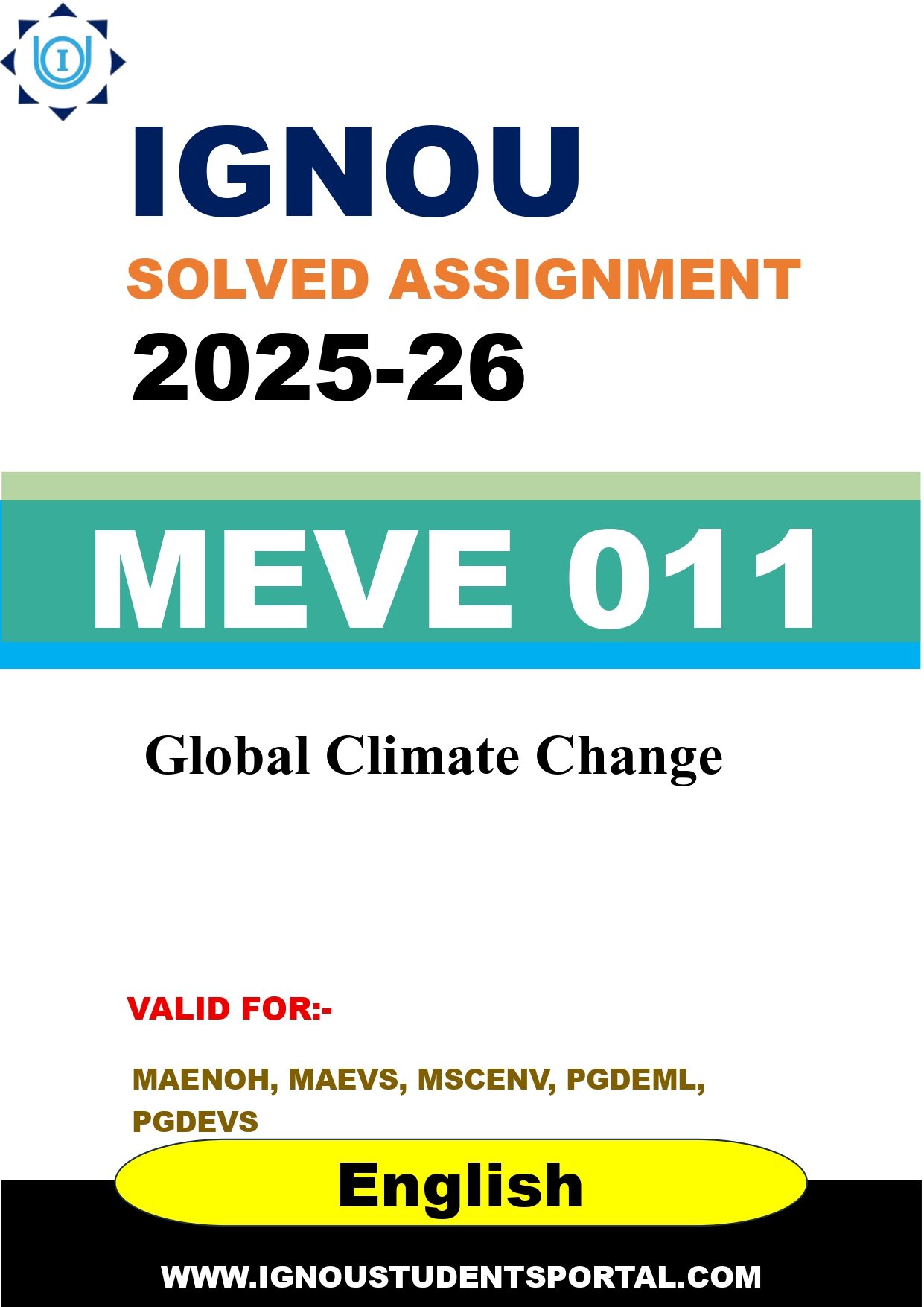 IGNOU MEVE 011 Solved Assignment 2025-2026: Global Climate Change (English Medium) | IGNOU Students Portal