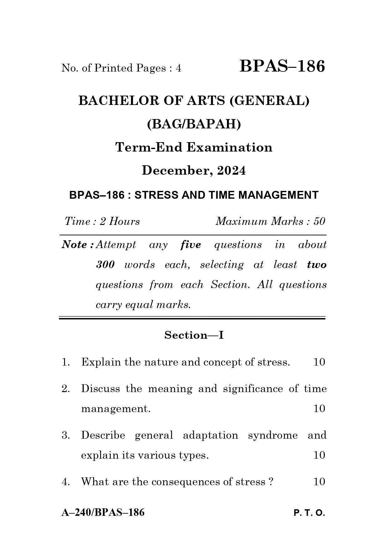 IGNOU BPAS 186 Solved Previous Year Question Paper –DECEMBER 2024 (ENGLISH Medium) – Download PDF