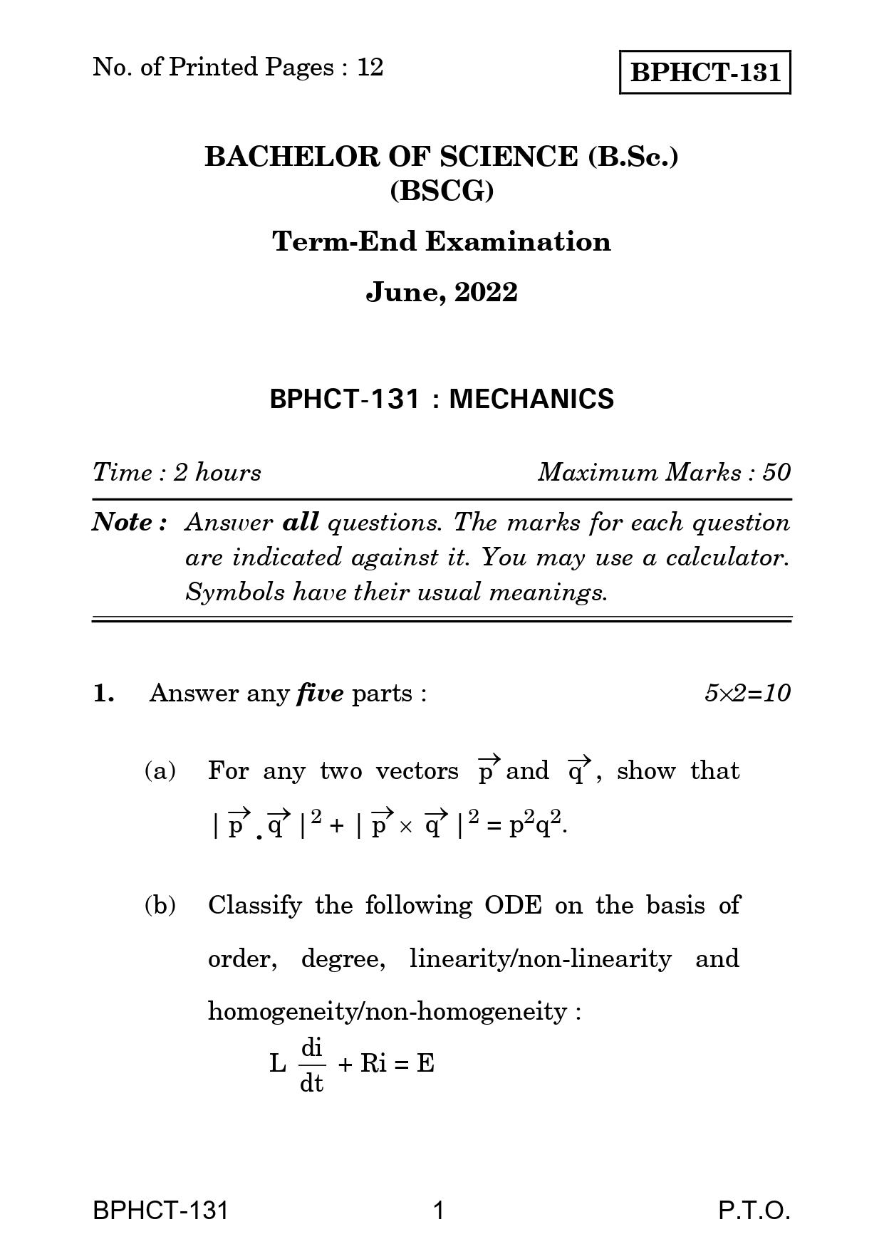 IGNOU BPHCT 131 Solved Previous Year Question Paper – June 2022 (English Medium) – Download PDF