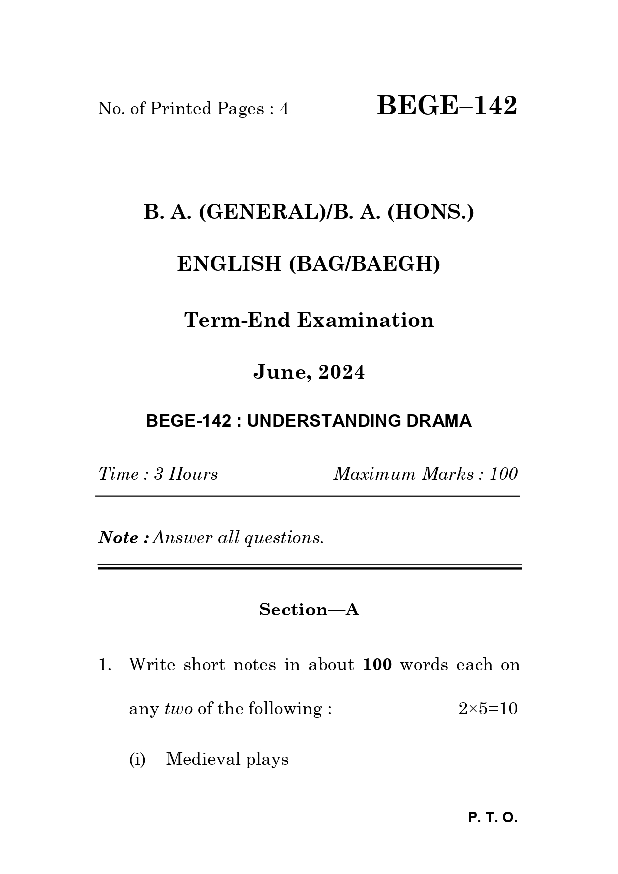 IGNOU BEGE 142 Solved Previous Year Question Paper – June 2024 (English Medium) – Download PDF