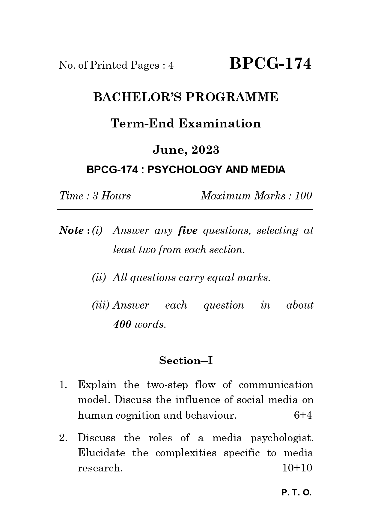 IGNOU BPCG 174 Solved Previous Year Question Paper – june 2023 (English Medium) – Download PDF