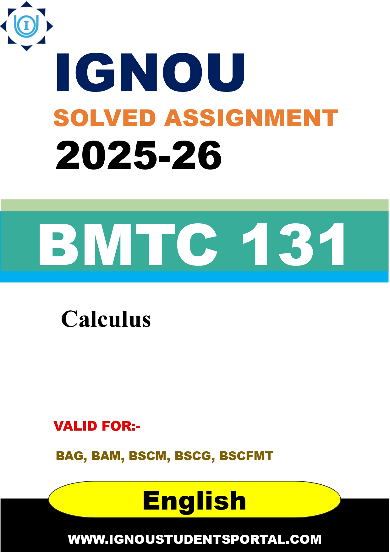 IGNOU BMTC 131 Solved Assignment 2025-2026: Calculus (English Medium) | IGNOU Students Portal