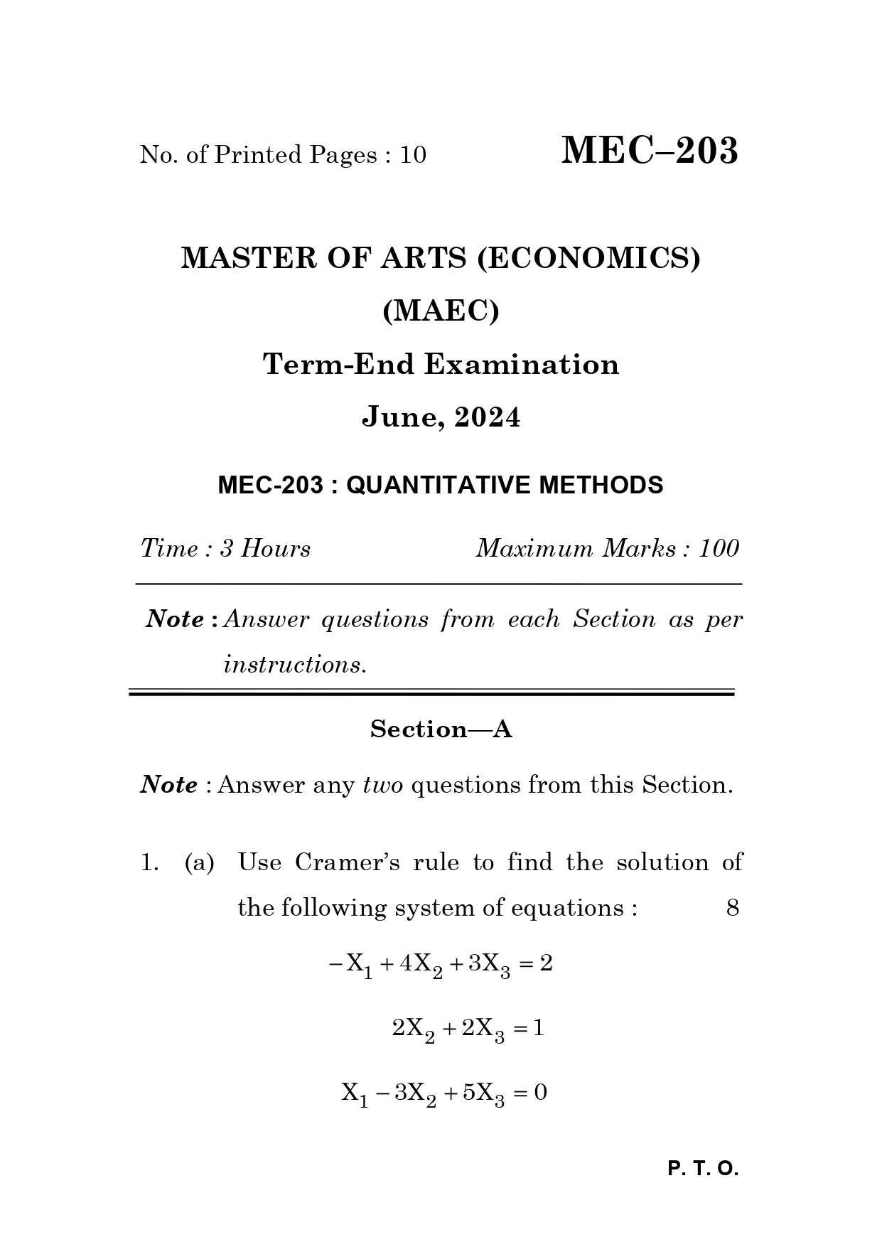 IGNOU MEC 203 Solved Previous Year Question Paper –JUNE 2024 (ENGLISH Medium) – Download PDF