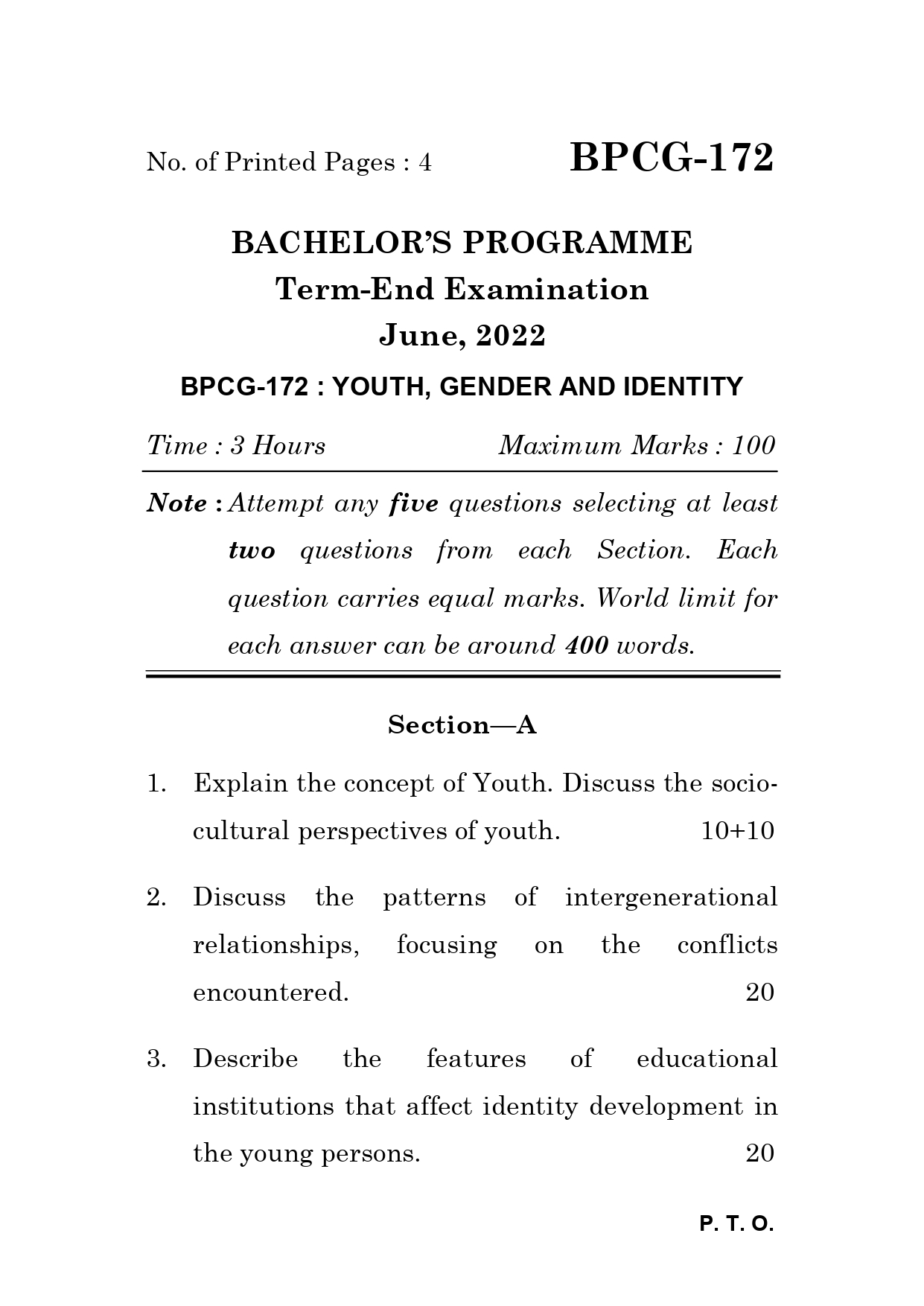 IGNOU BPCG 172 Solved Previous Year Question Paper – june 2022 (English Medium) – Download PDF
