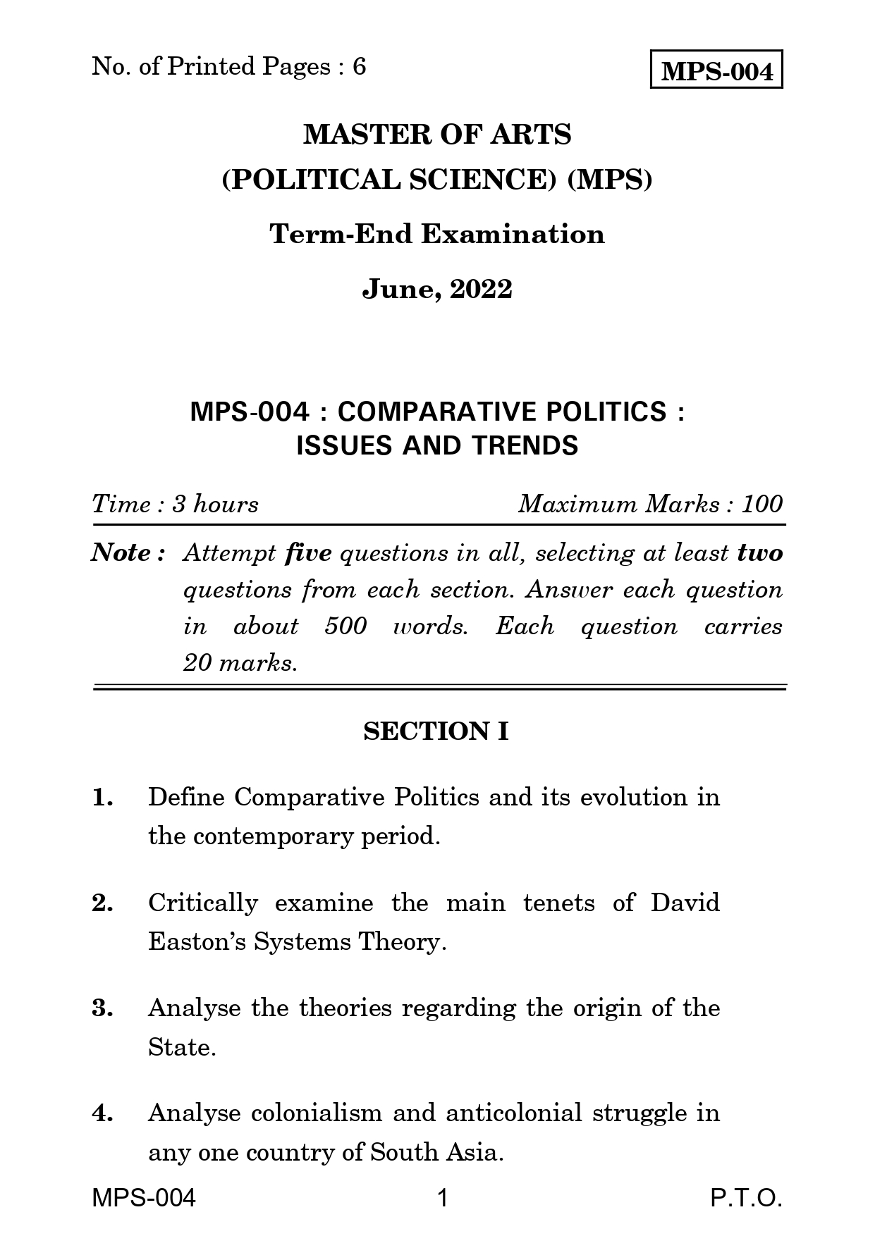IGNOU MPS 004 Solved Previous Year Question Paper – JUNE 2022 (English Medium) – Download PDF