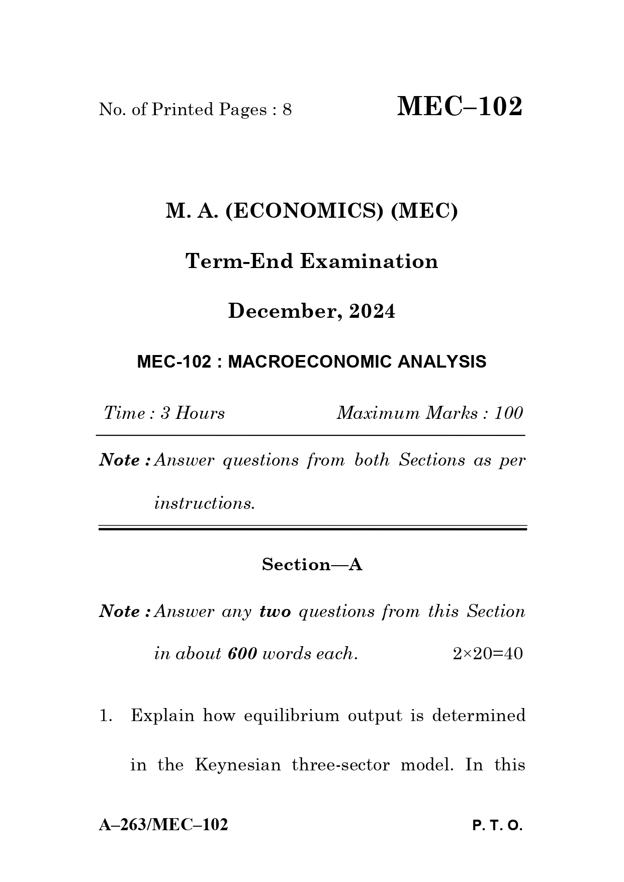 IGNOU MEC 102 Solved Previous Year Question Paper –DECEMBER 2024 (ENGLISH Medium) – Download PDF