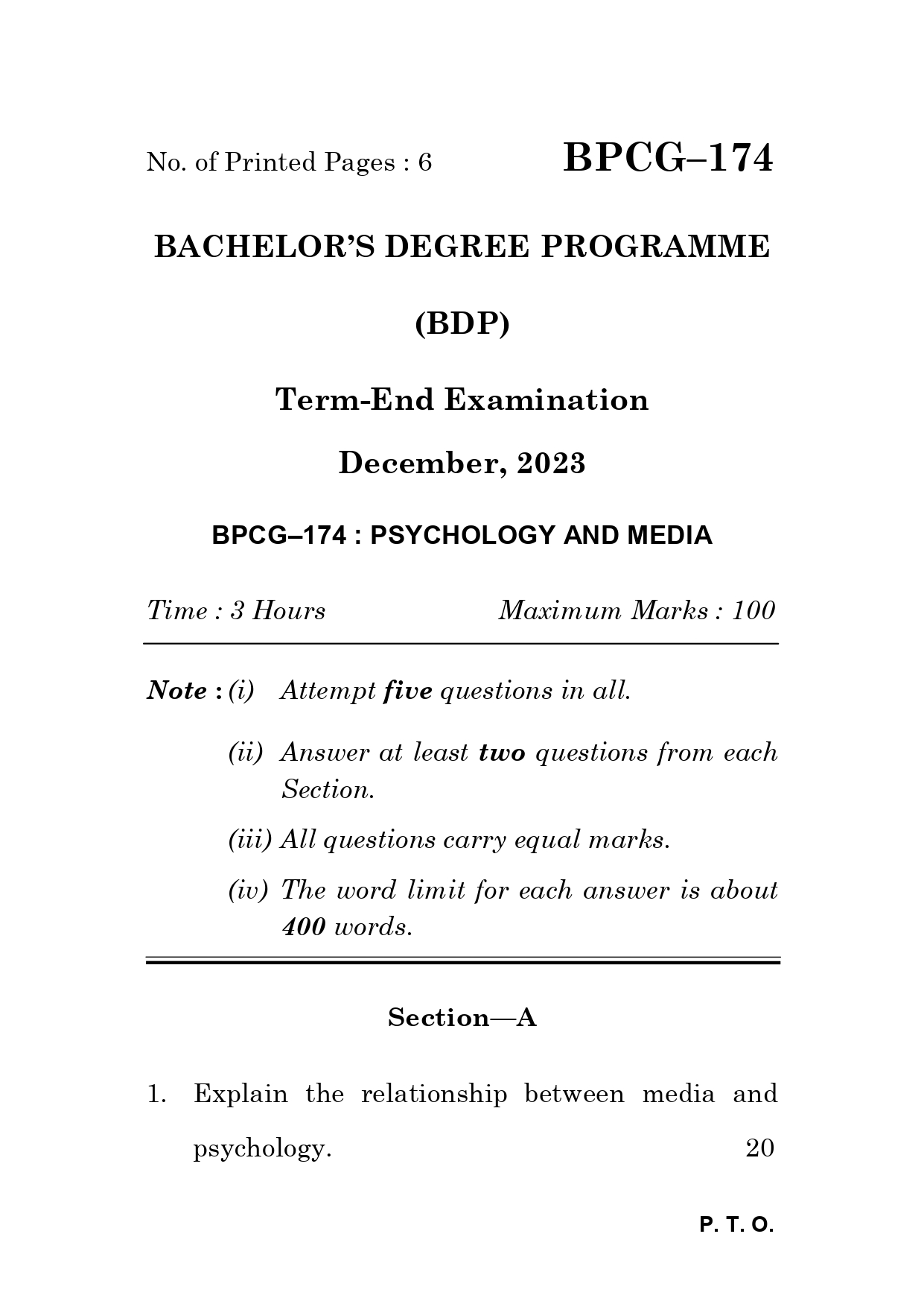 IGNOU BPCG 174 Solved Previous Year Question Paper – December 2023 (English Medium) – Download PDF