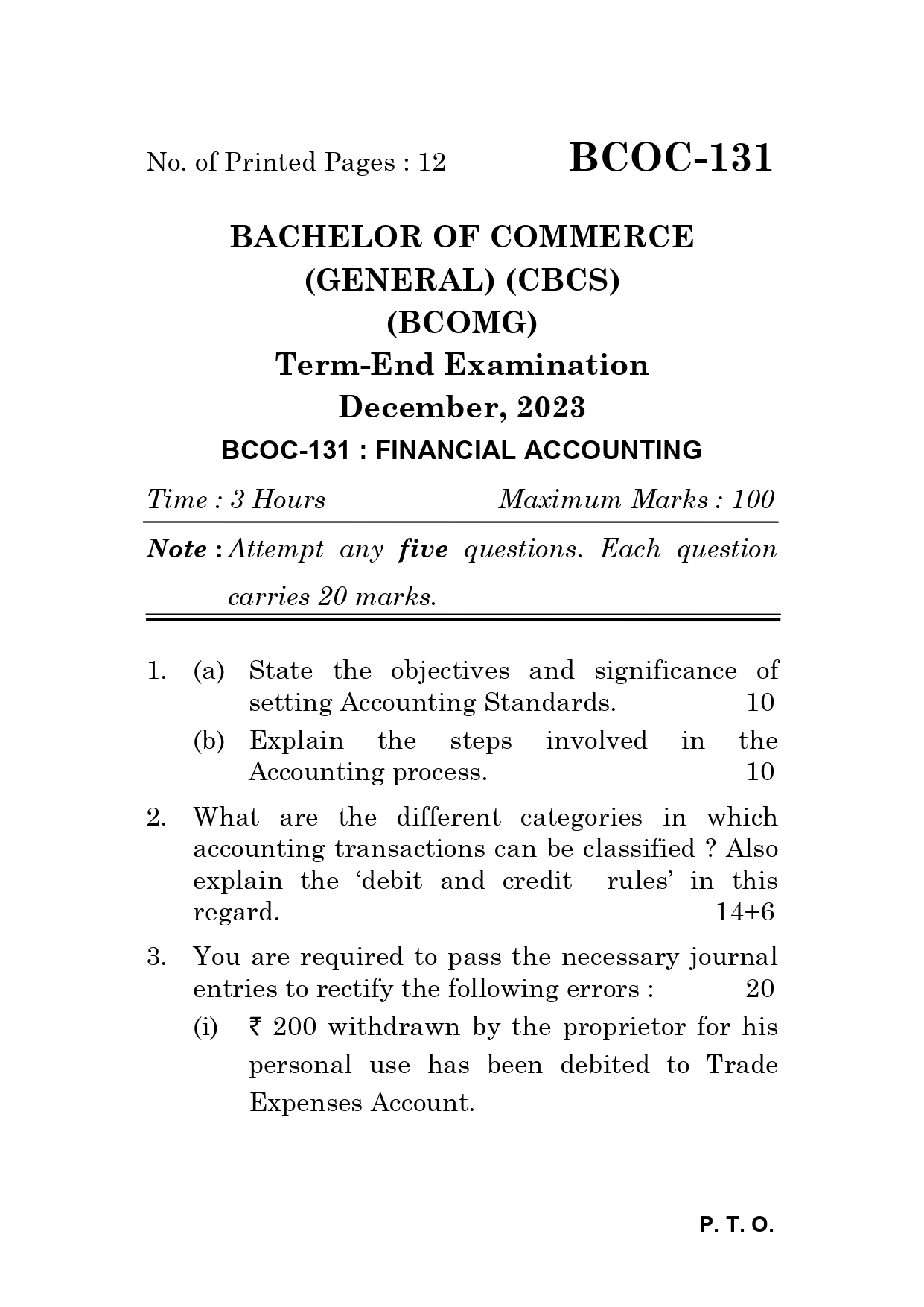 IGNOU BCOC 131 Solved Previous Year Question Paper – December 2023 (English Medium) – Download PDF