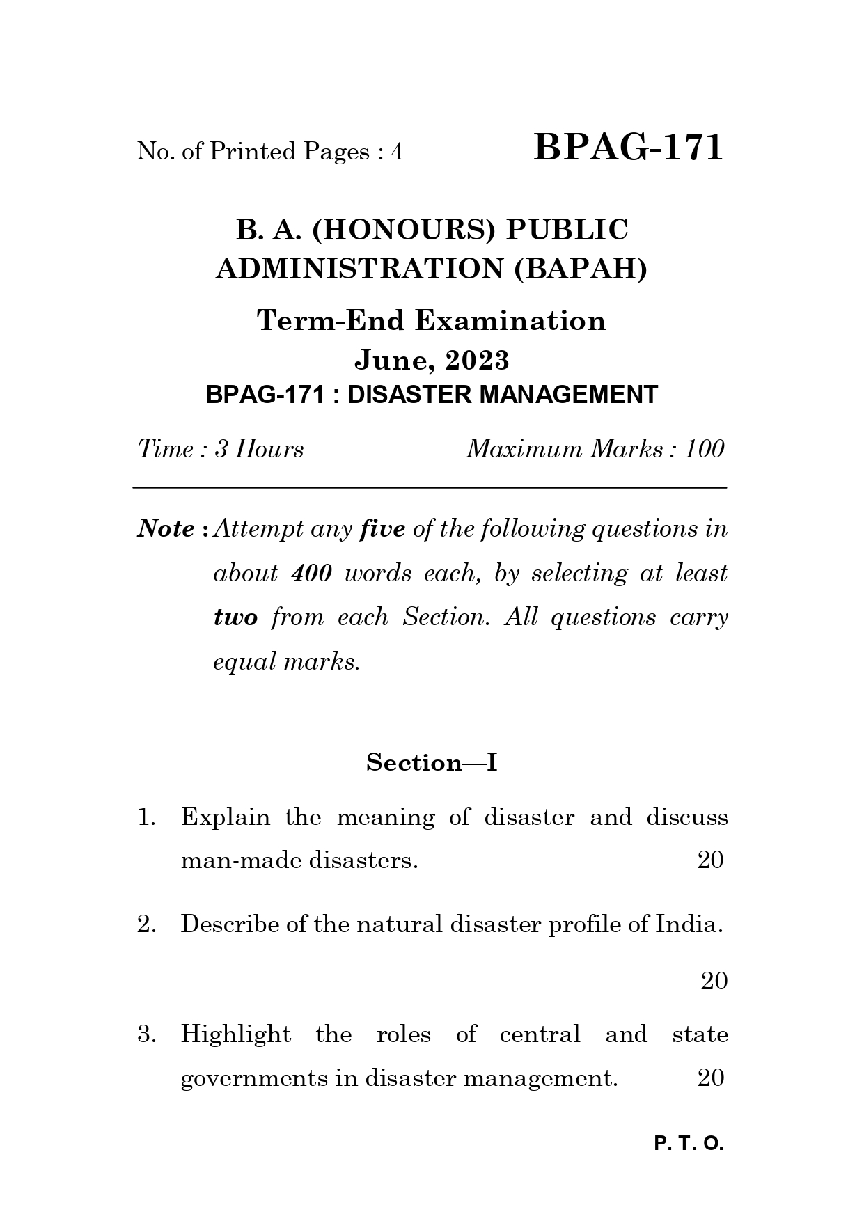 IGNOU BPAG 171 Solved Previous Year Question Paper –JUNE 2023 (ENGLISH Medium) – Download PDF