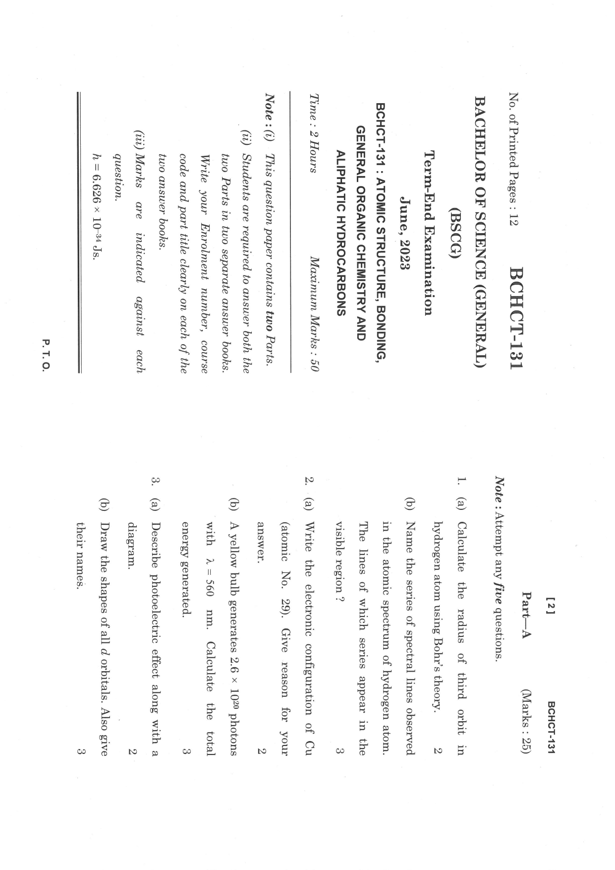 IGNOU BCHCT 131 Solved Previous Year Question Paper – June  2023 (English Medium) – Download PDF