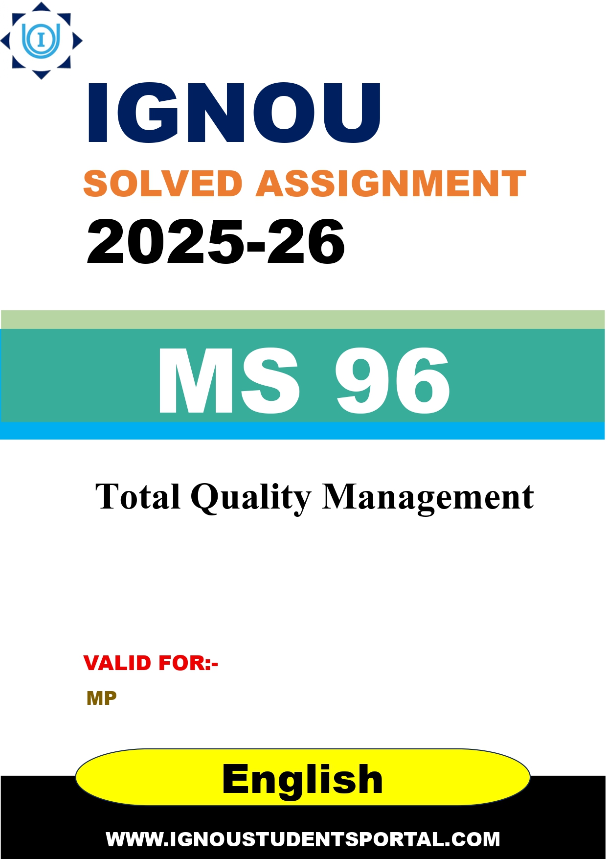 IGNOU MS 96 Solved Assignment 2025-2026: Total Quality Management (English Medium) | IGNOU Students Portal