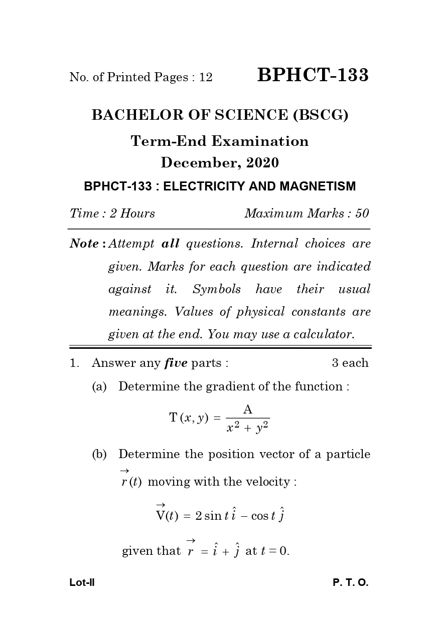 IGNOU BPHCT 133 Solved Previous Year Question Paper – December 2020 (English Medium) – Download PDF