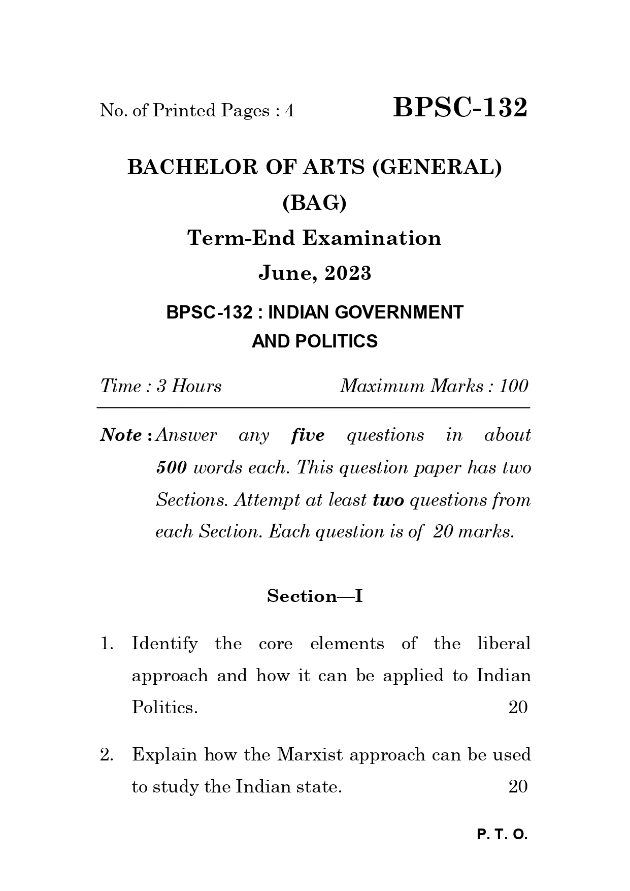 IGNOU BPSC 132 Solved Previous Year Question Paper – June 2023 (English Medium) – Download PDF