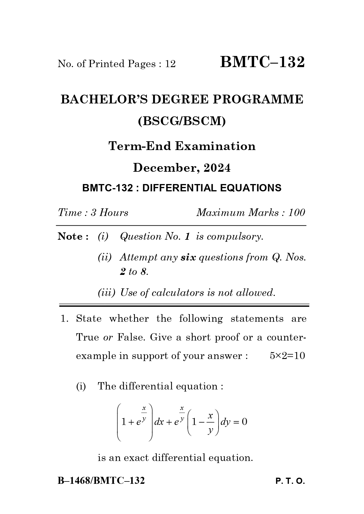 IGNOU BMTC 132 Solved Previous Year Question Paper – December 2024 (English Medium) – Download PDF
