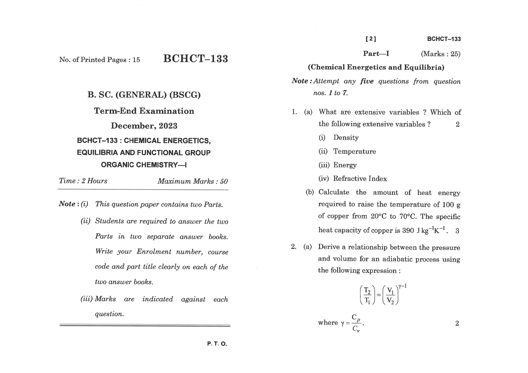 IGNOU BCHCT 133 Solved Previous Year Question Paper – December  2023 (English Medium) – Download PDF