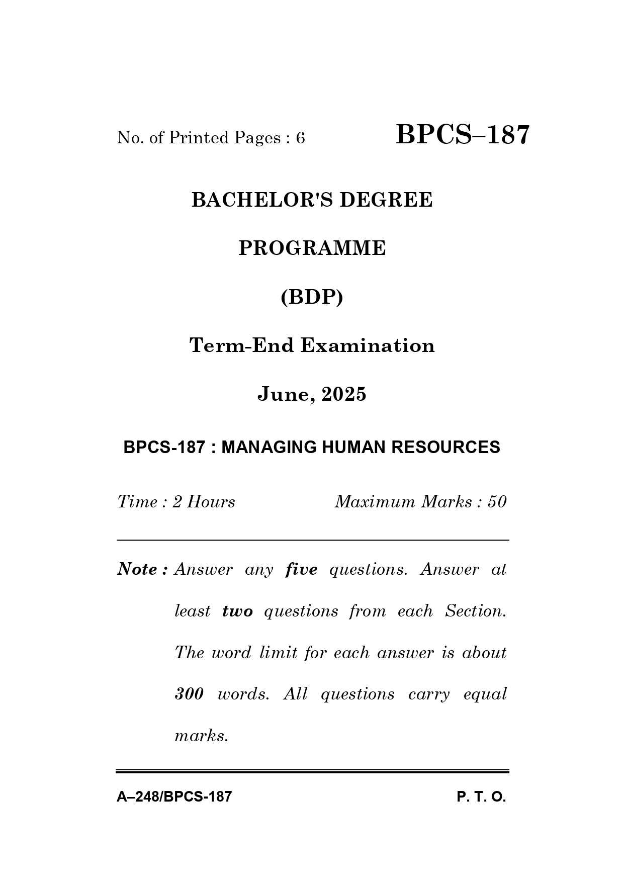 IGNOU BPCS 187 Solved Previous Year Question Paper –JUNE 2025 (ENGLISH Medium) – Download PDF