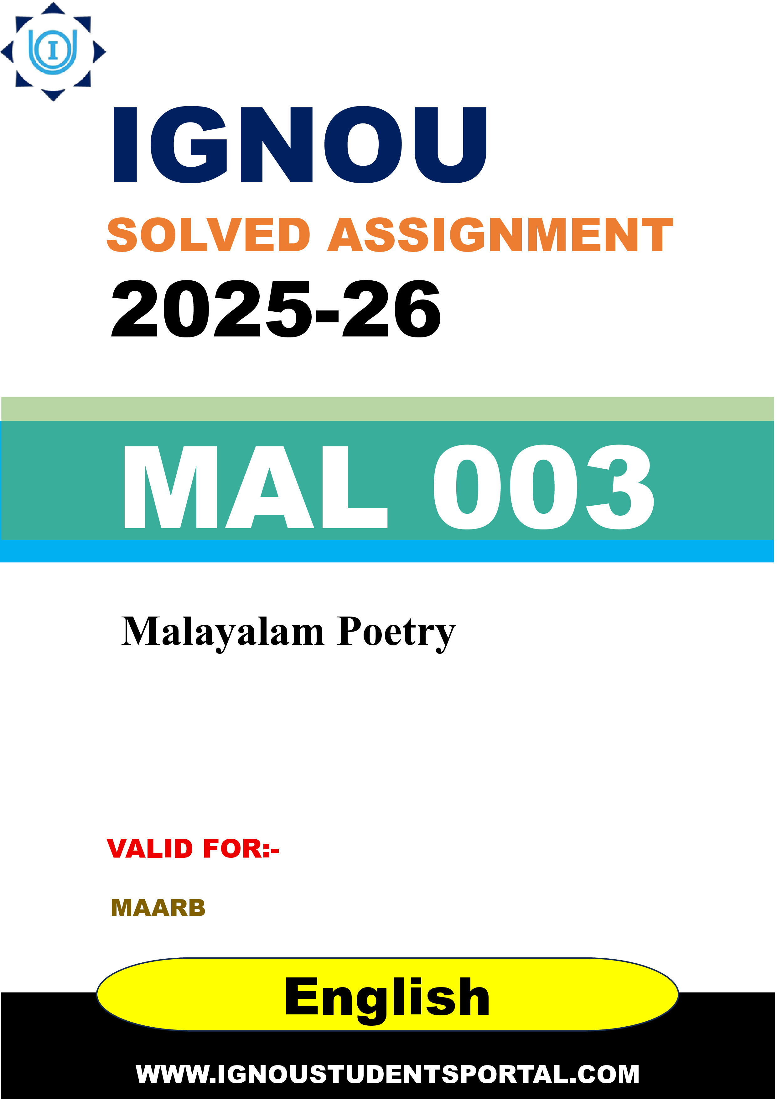 IGNOU MAL 003 Solved Assignment 2025-2026: Malayalam Poetry (English Medium) | IGNOU Students Portal