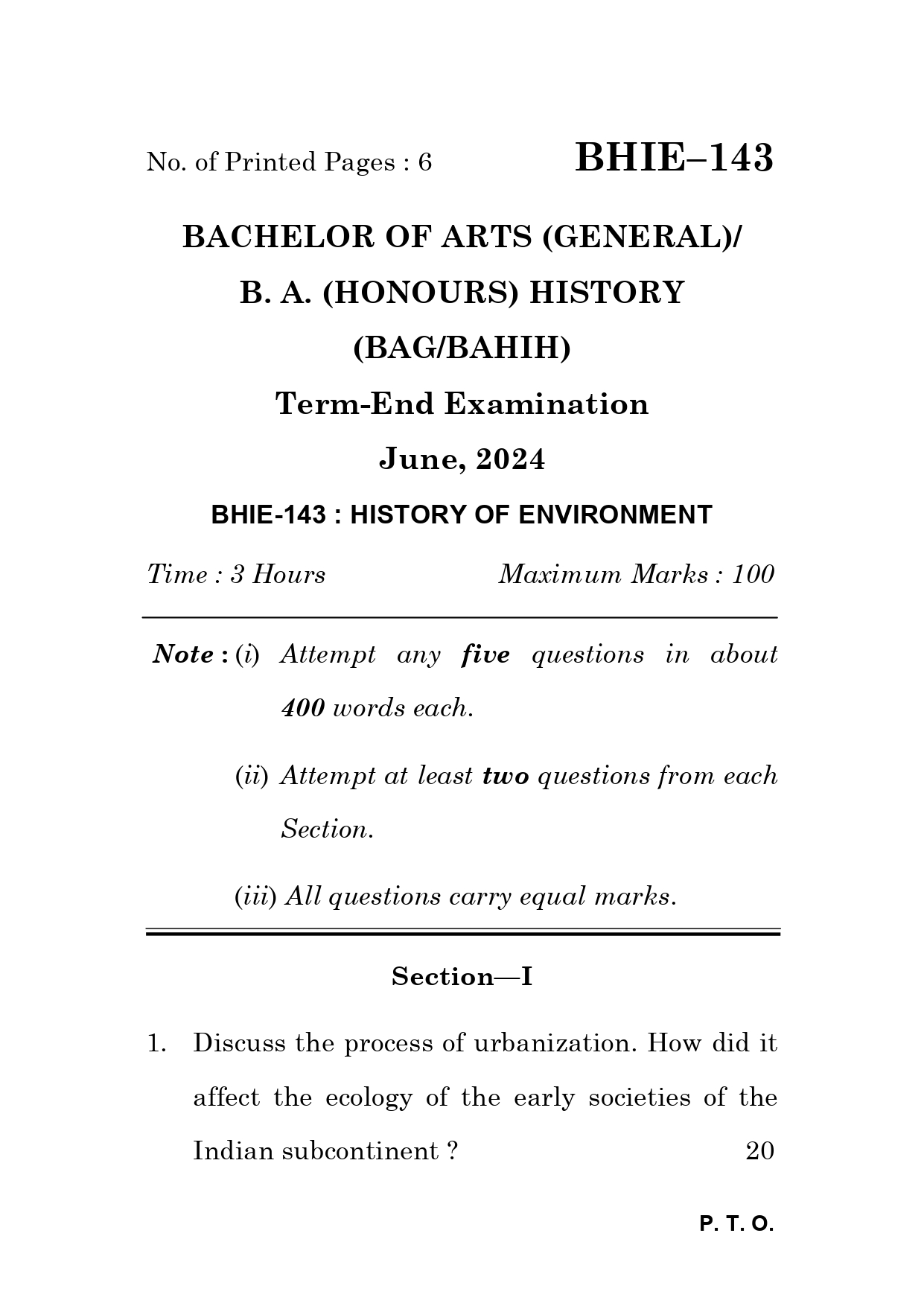 IGNOU BHIE 143 Solved Previous Year Question Paper – June 2024 (English Medium) – Download PDF