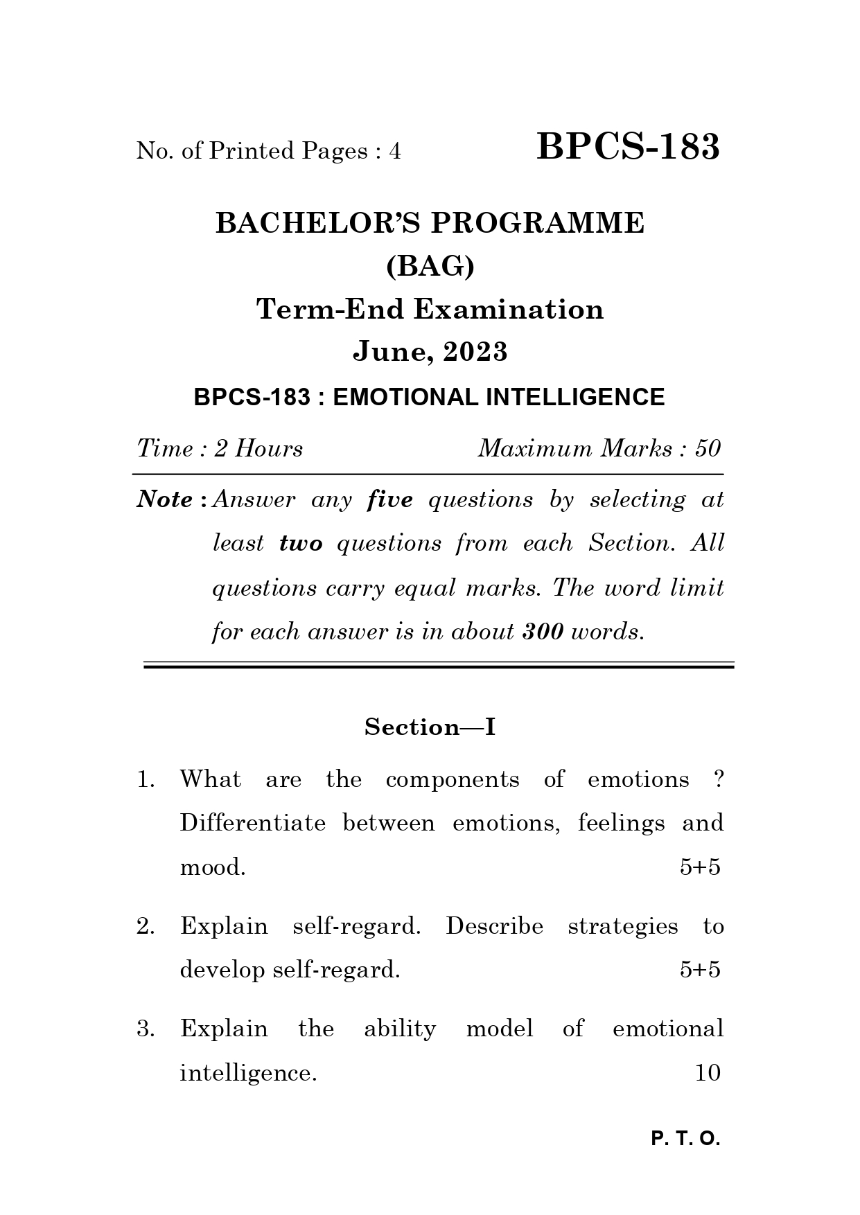 IGNOU BPCS 183 Solved Previous Year Question Paper – June 2023 (English Medium) – Download PDF