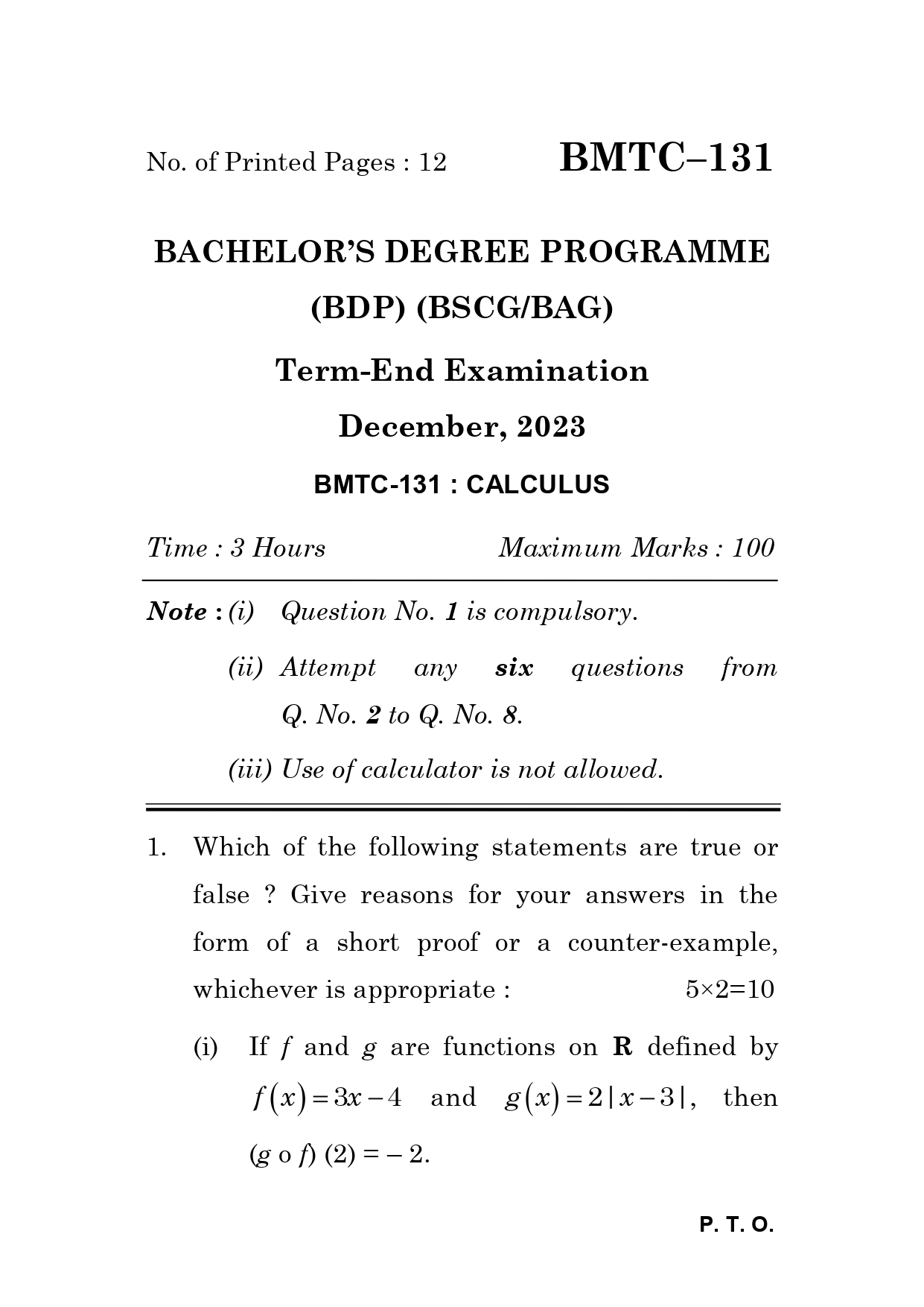 IGNOU BMTC 131 Solved Previous Year Question Paper – December 2023 (English Medium) – Download PDF