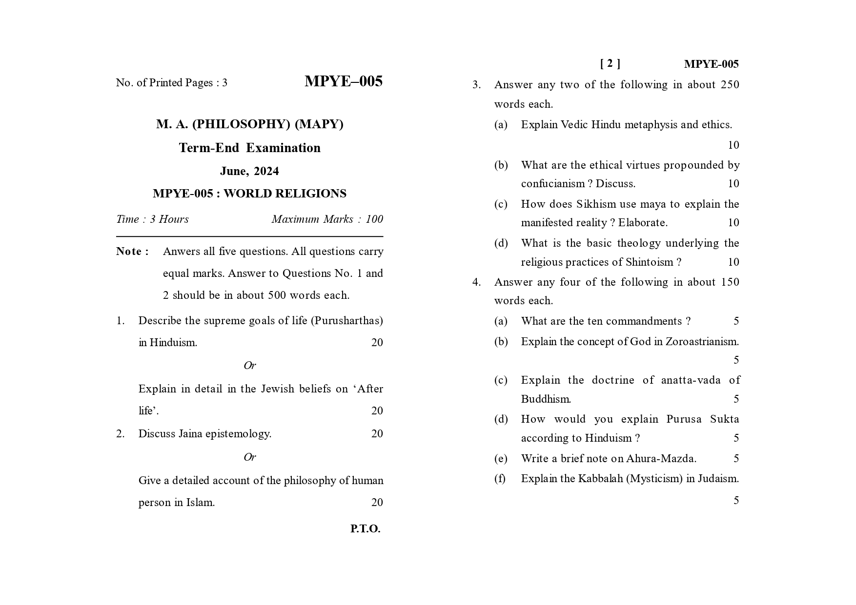 IGNOU MPYE 005 Solved Previous Year Question Paper –JUNE 2024 (ENGLISH Medium) – Download PDF