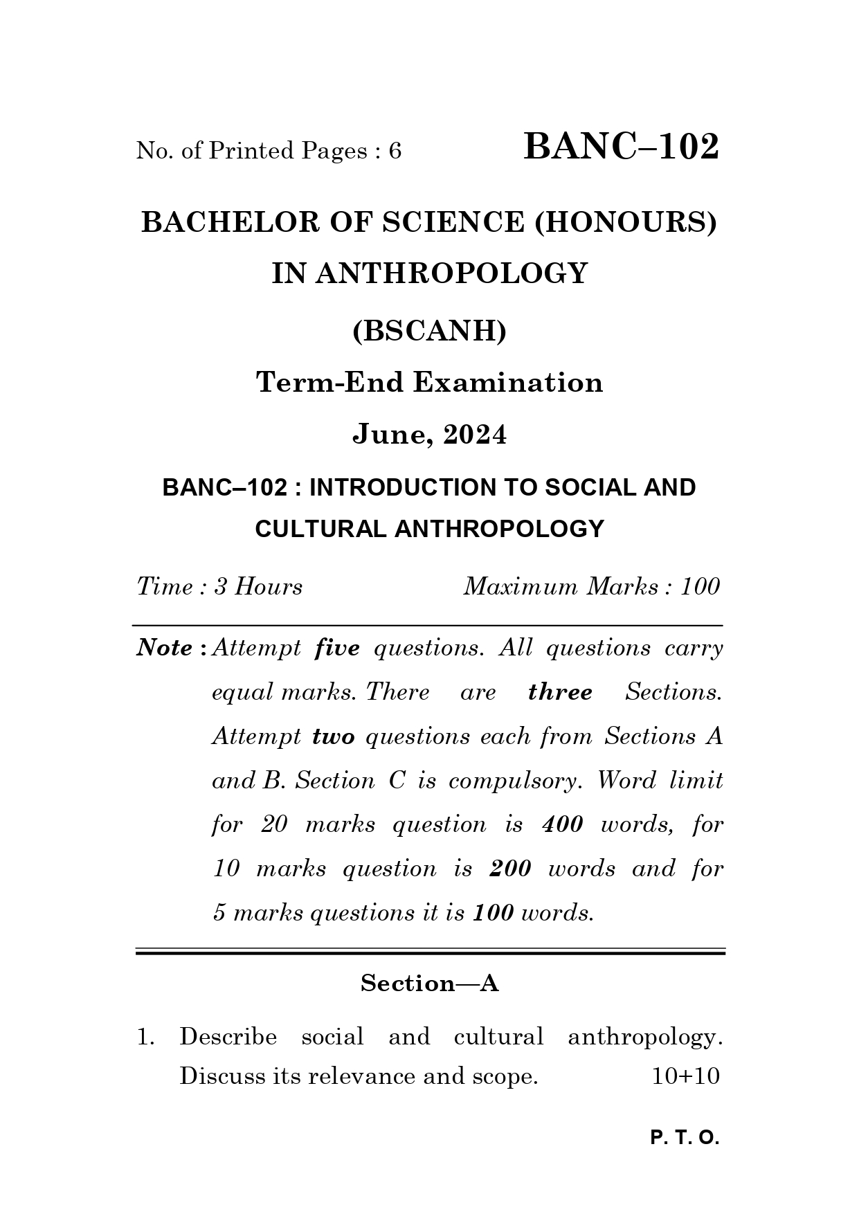 IGNOU BANC 102 Solved Previous Year Question Paper – June 2024 (English Medium) – Download PDF