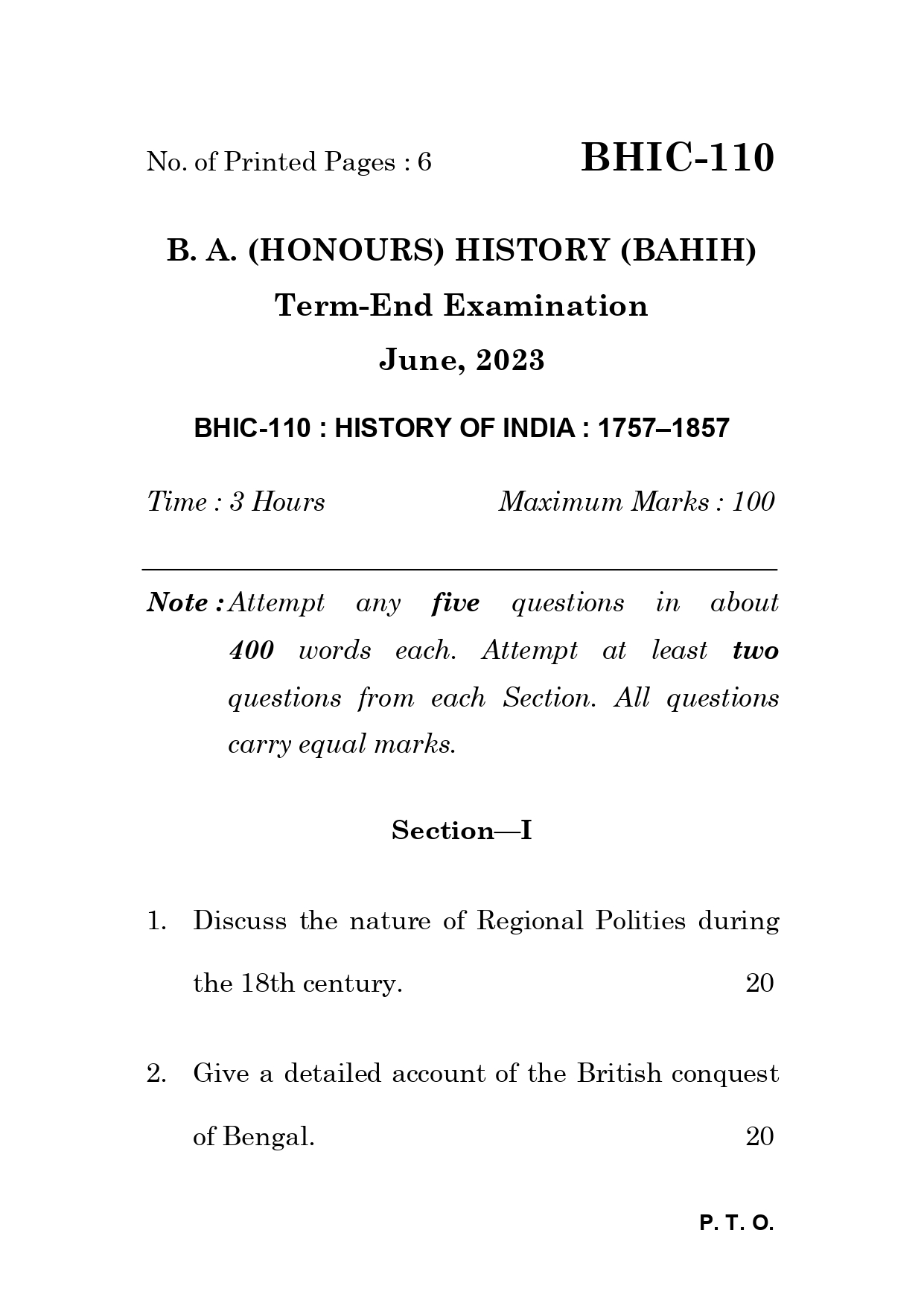 IGNOU BHIC 110 Solved Previous Year Question Paper – June 2023 (English Medium) – Download PDF