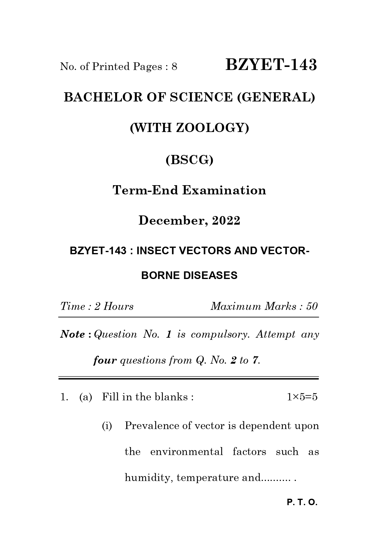 IGNOU BZYCT 143 Solved Previous Year Question Paper – December 2022 (English Medium) – Download PDF