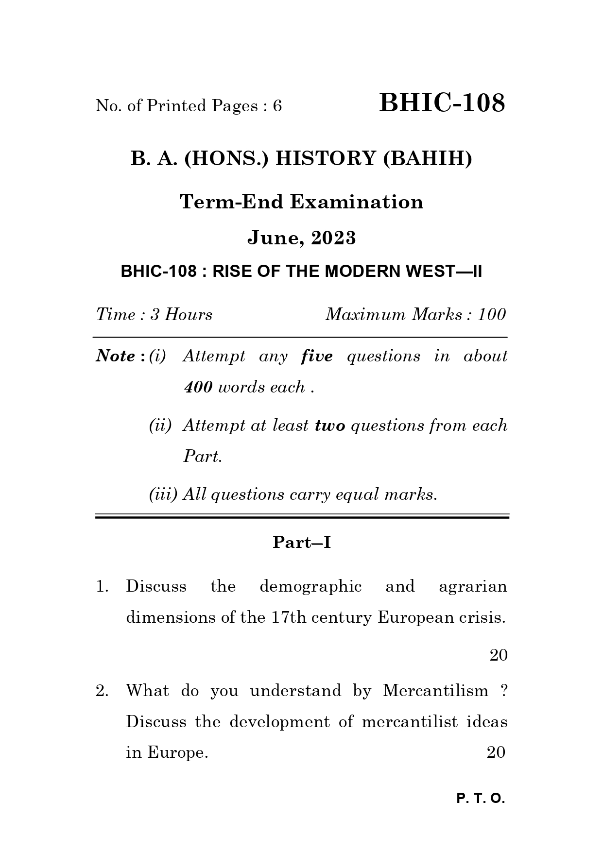 IGNOU BHIC 108 Solved Previous Year Question Paper – June 2023 (English Medium) – Download PDF