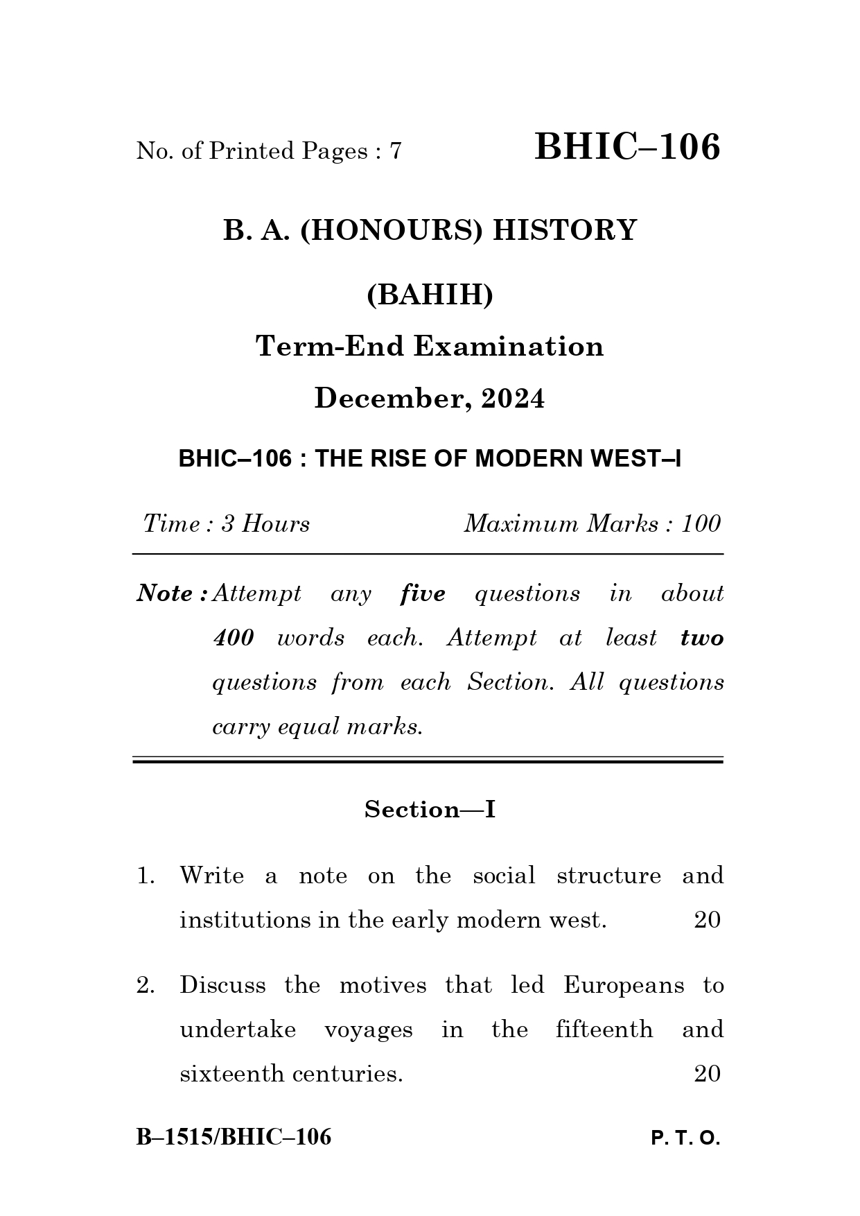 IGNOU BHIC 106 Solved Previous Year Question Paper – December 2024 (English Medium) – Download PDF