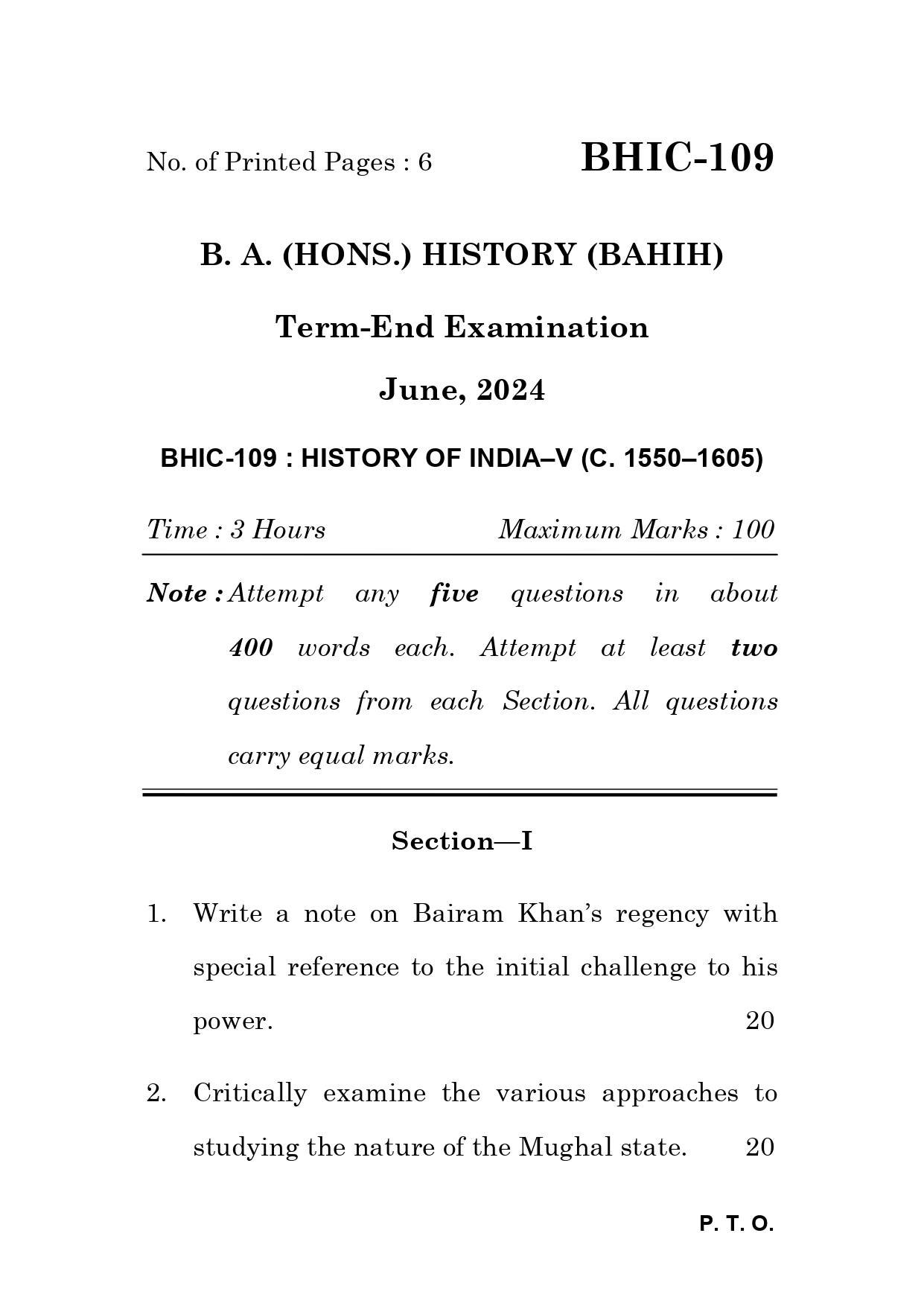 IGNOU BHIC 109 Solved Previous Year Question Paper – June 2024 (English Medium) – Download PDF