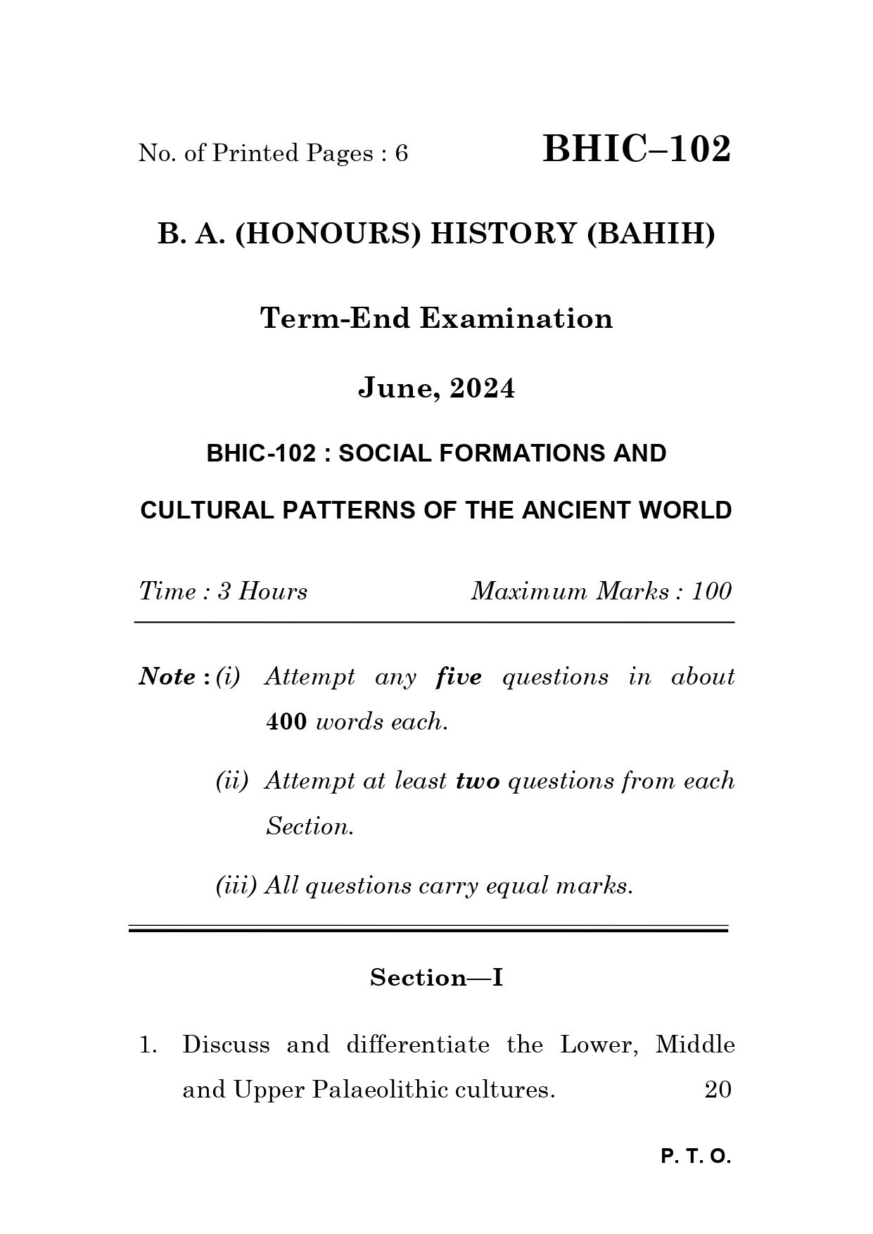 IGNOU BHIC 102 Solved Previous Year Question Paper – June 2024 (English Medium) – Download PDF