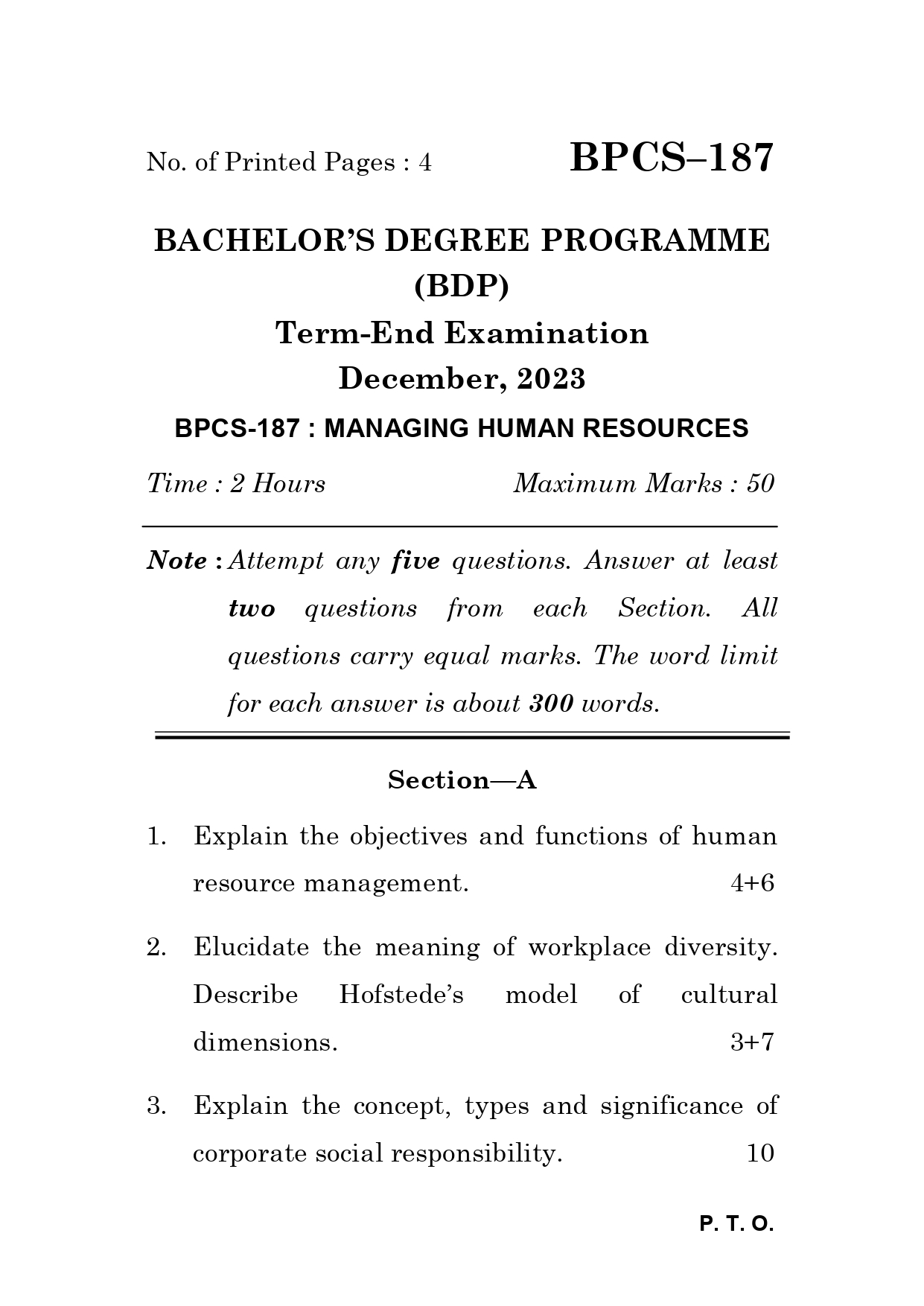 IGNOU BPCS 187 Solved Previous Year Question Paper – December 2023 (English Medium) – Download PDF